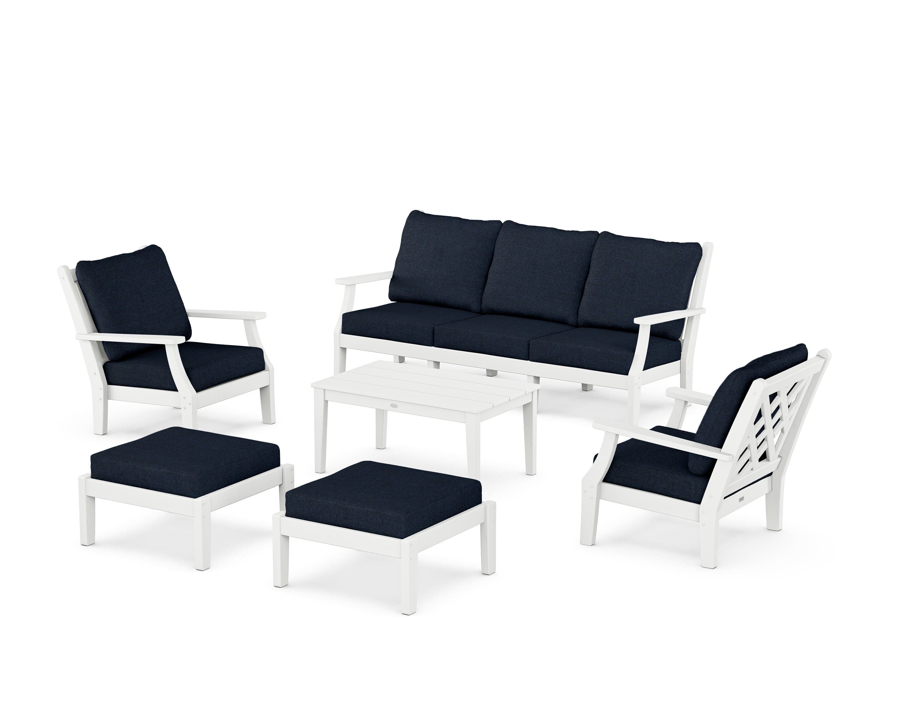 Country Living Wovendale 6-Piece Lounge Sofa Set in White / Marine Indigo