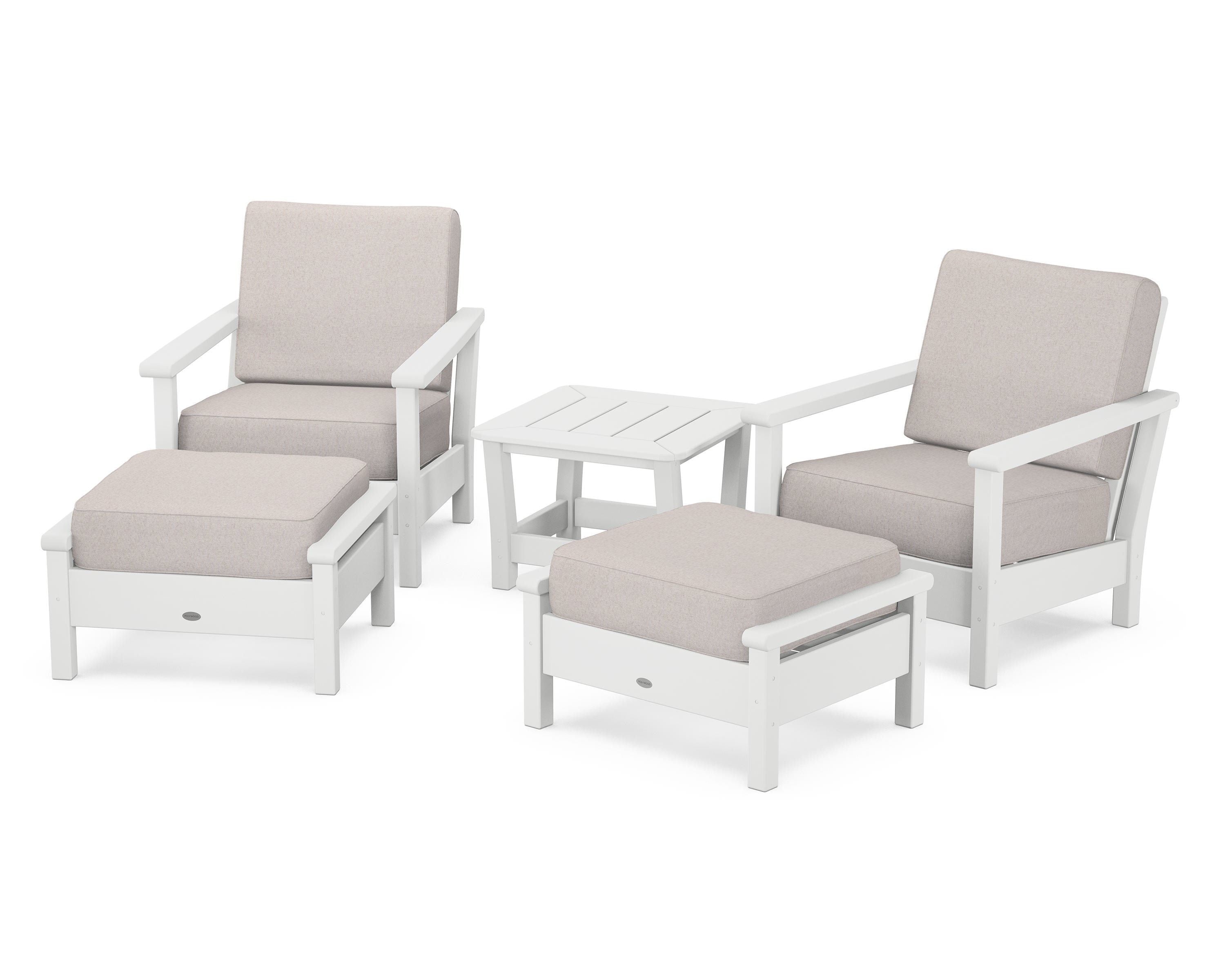 POLYWOOD Harbour 5-Piece Deep Seating Chair Set in White / Dune Burlap