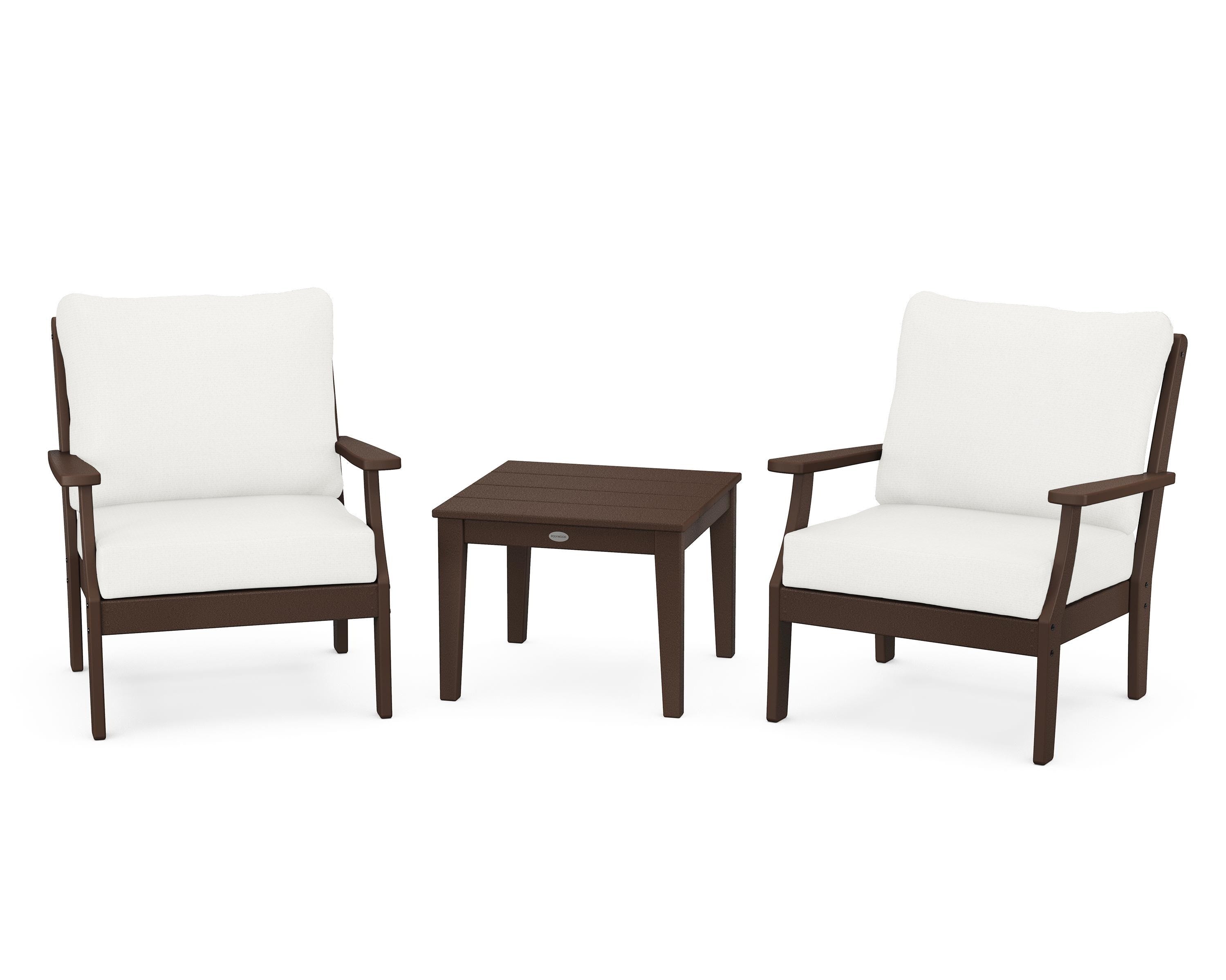 POLYWOOD Braxton 3-Piece Deep Seating Set in Mahogany / Natural Linen