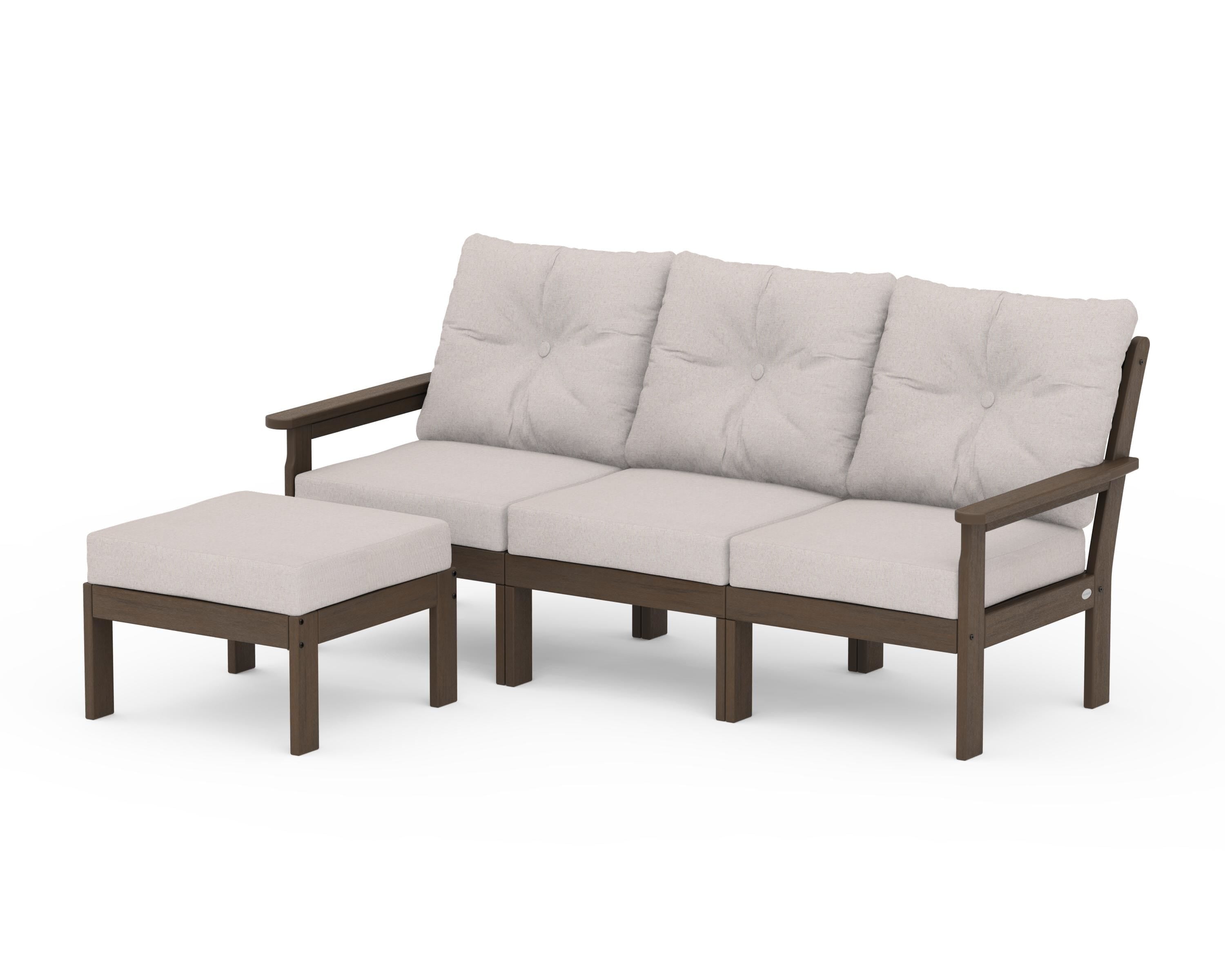 POLYWOOD Vineyard 4-Piece Sectional with Ottoman in Kona / Dune Burlap