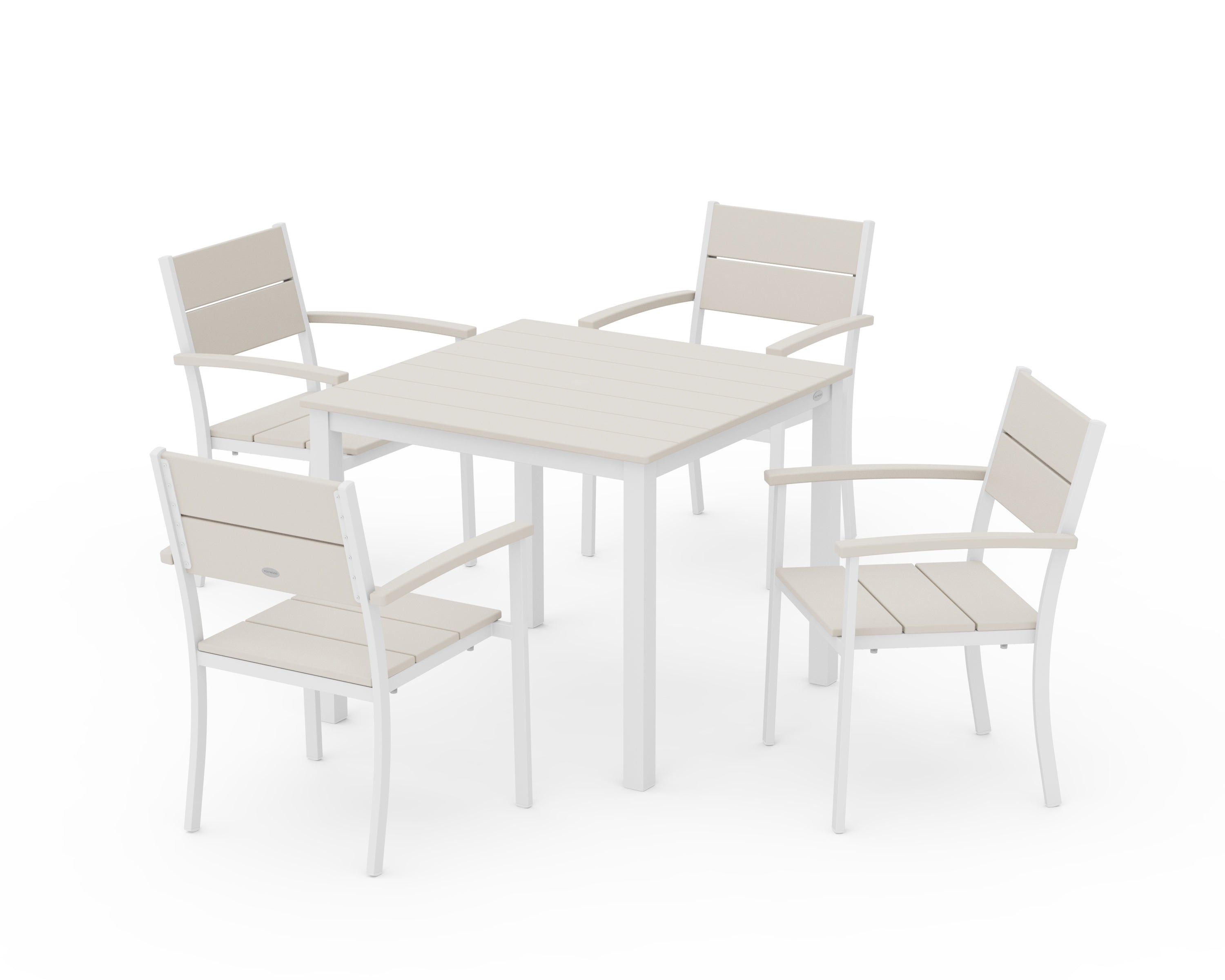 POLYWOOD Main Street 5-Piece Dining Set in White / Sand