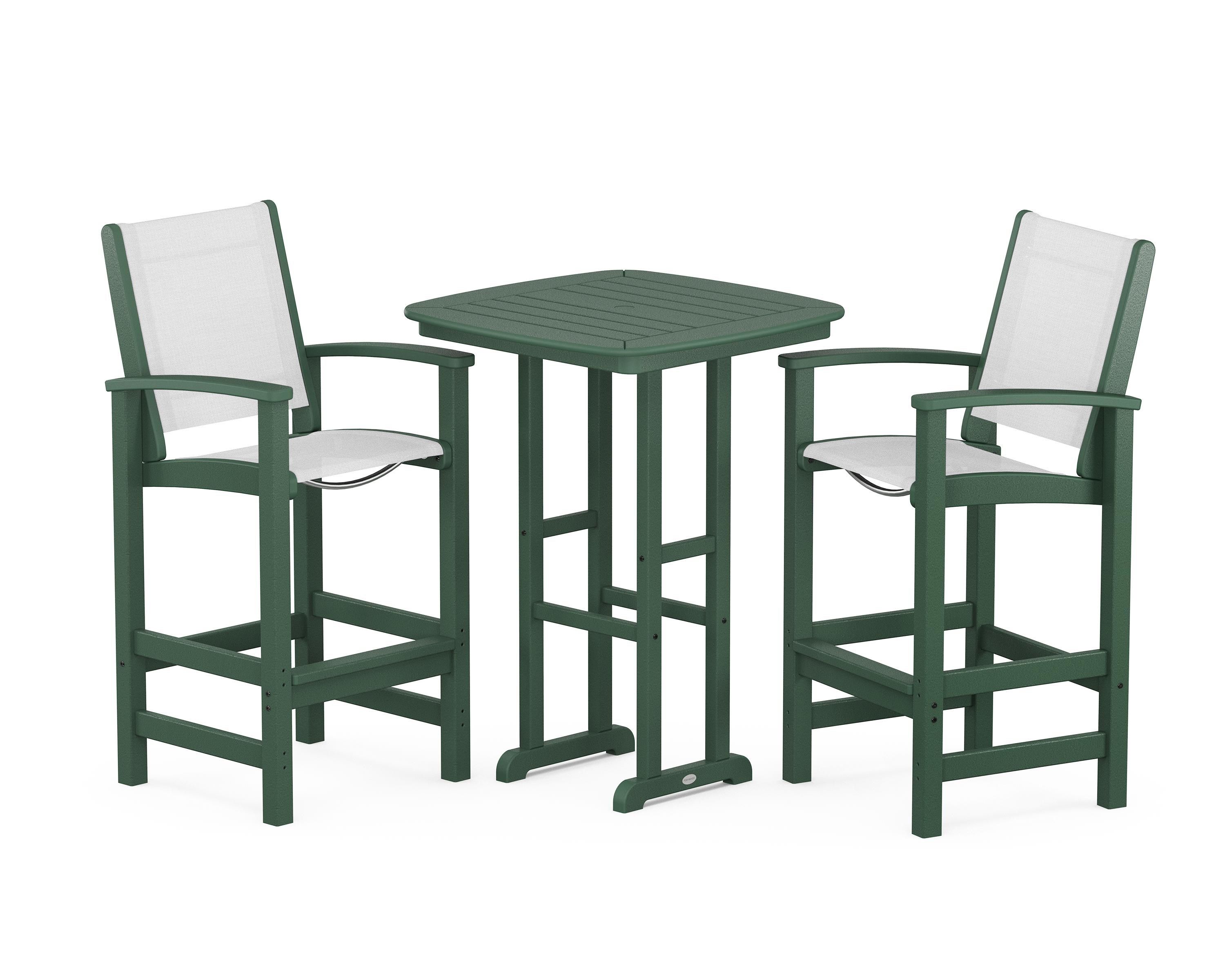 POLYWOOD Coastal 3-Piece Bar Set in Green / White Sling