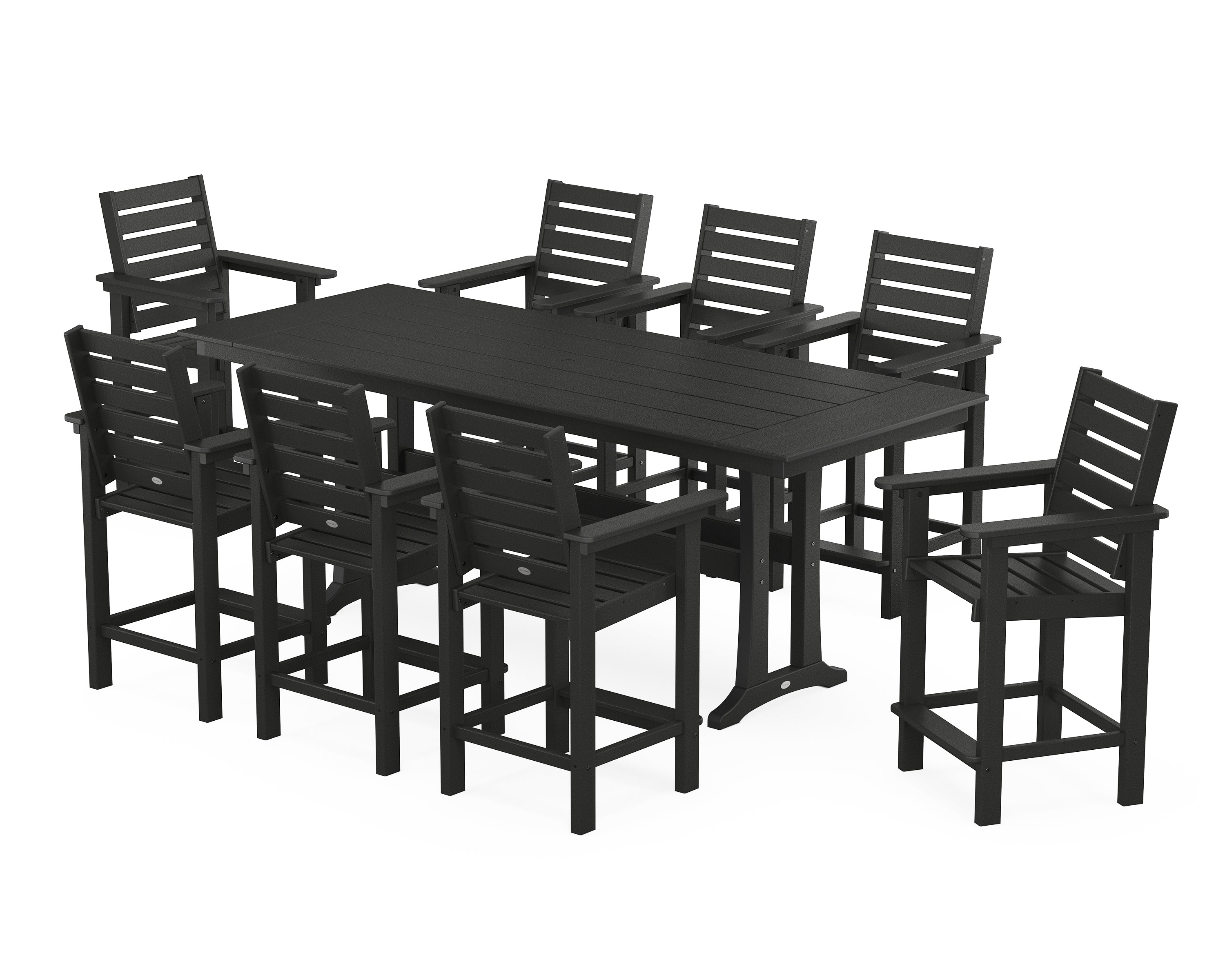 POLYWOOD Captain 9-Piece Farmhouse Counter Set with Trestle Legs in Black