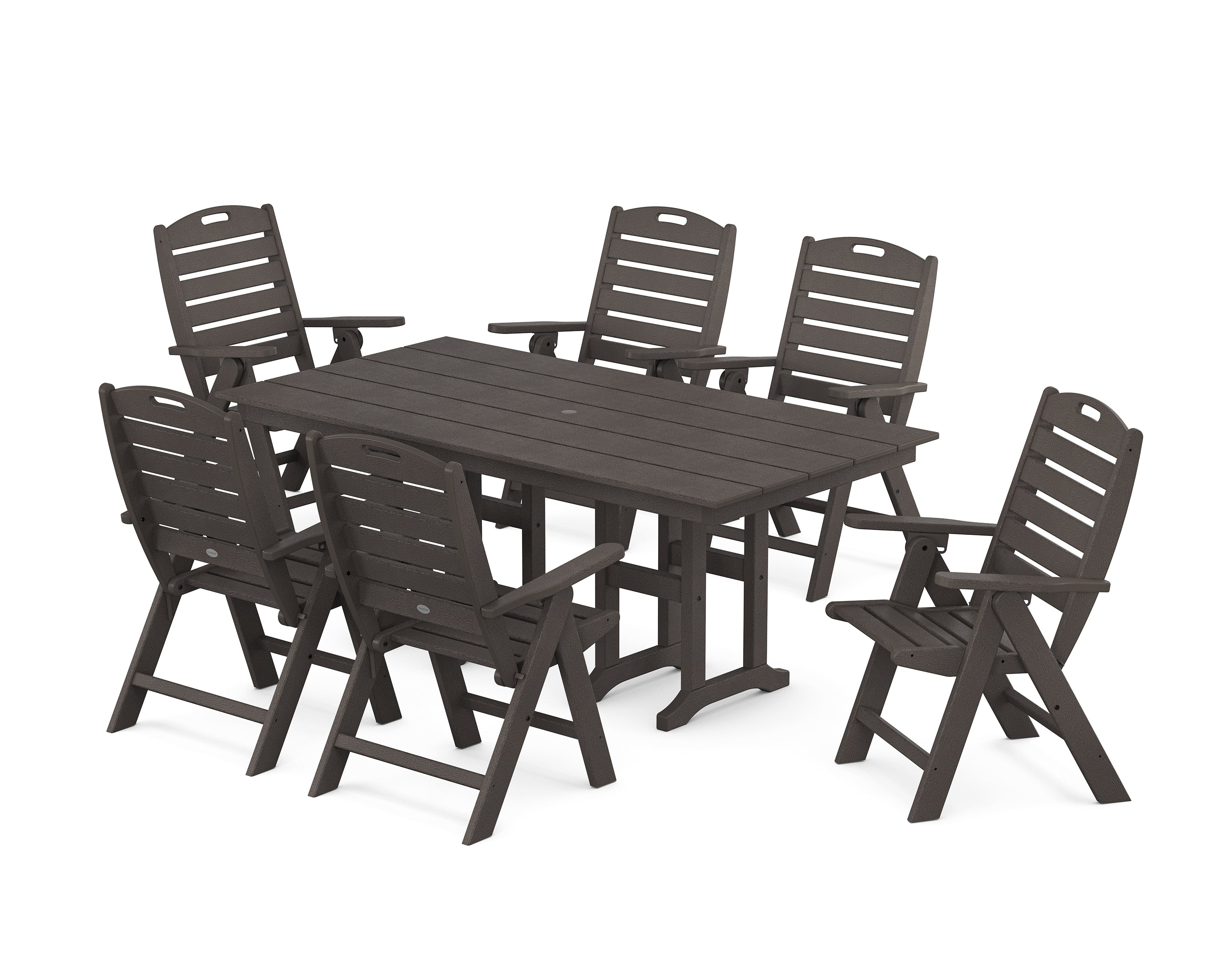 POLYWOOD Nautical Highback 7-Piece Farmhouse Dining Set in Vintage Coffee