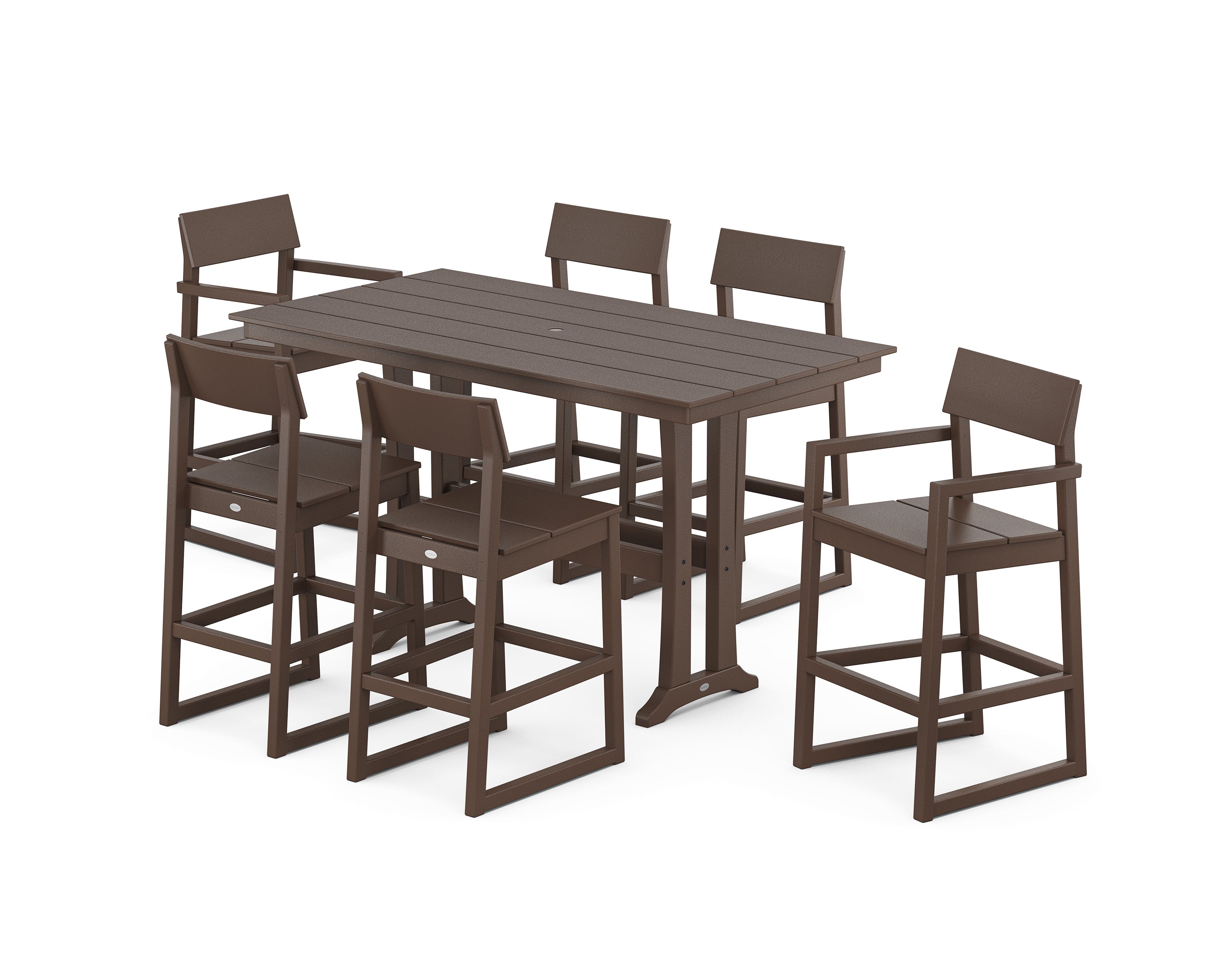 POLYWOOD EDGE 7-Piece Farmhouse Bar Set with Trestle Legs in Mahogany