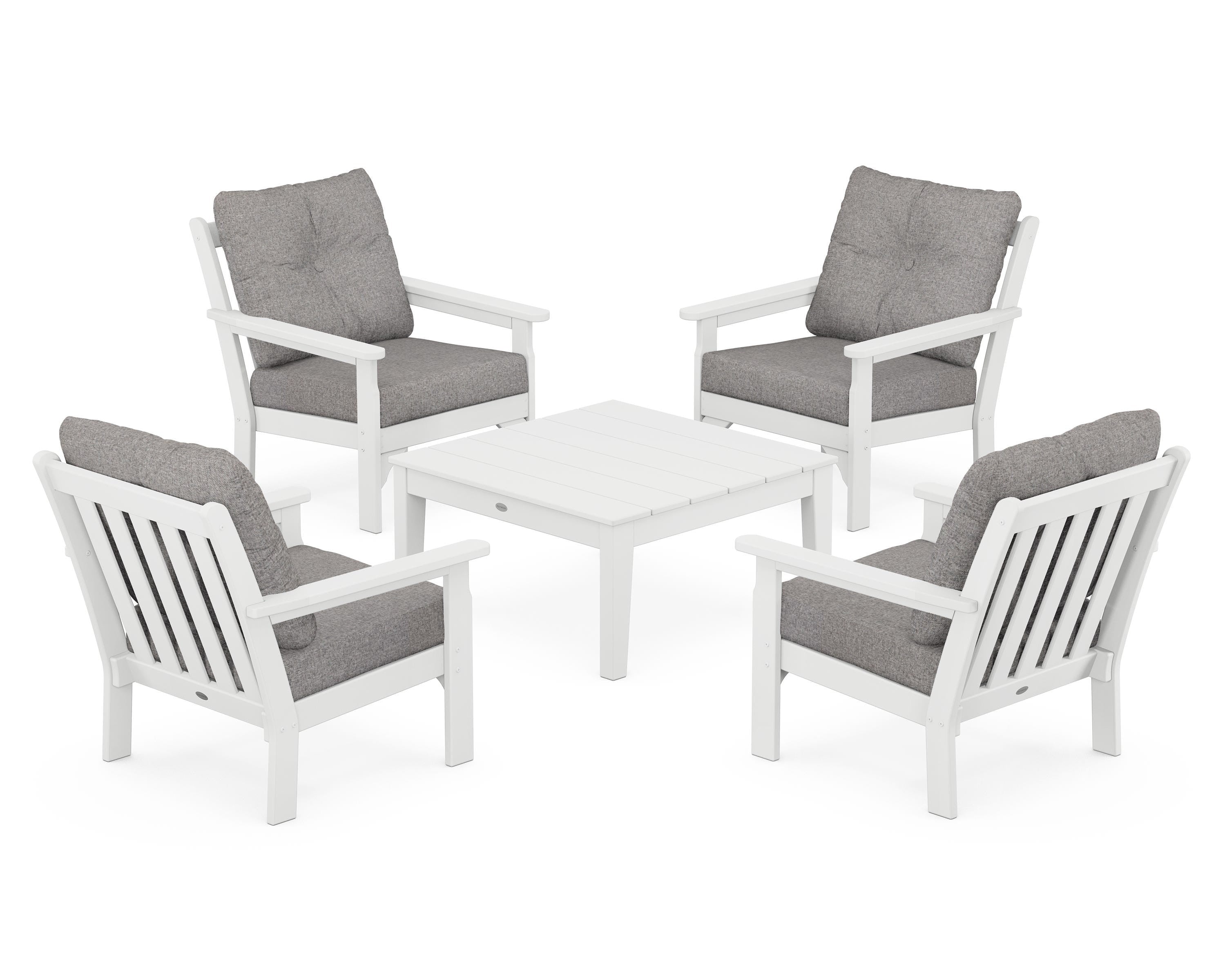 POLYWOOD Vineyard 5-Piece Deep Seating Conversation Set in White / Grey Mist