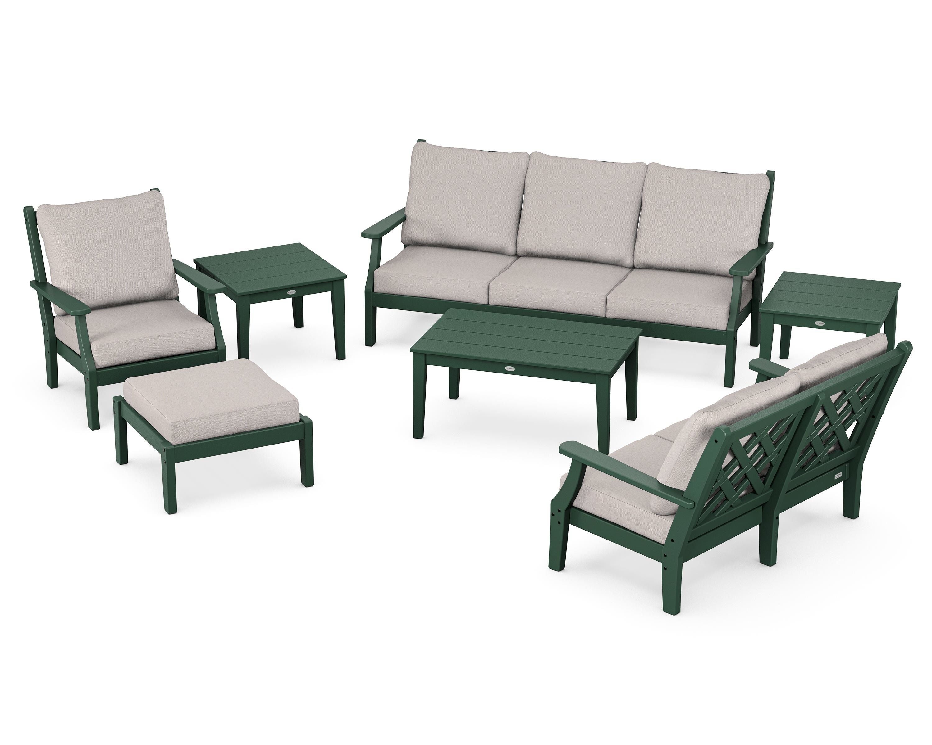 Country Living Wovendale 7-Piece Deep Seating Set in Green / Dune Burlap