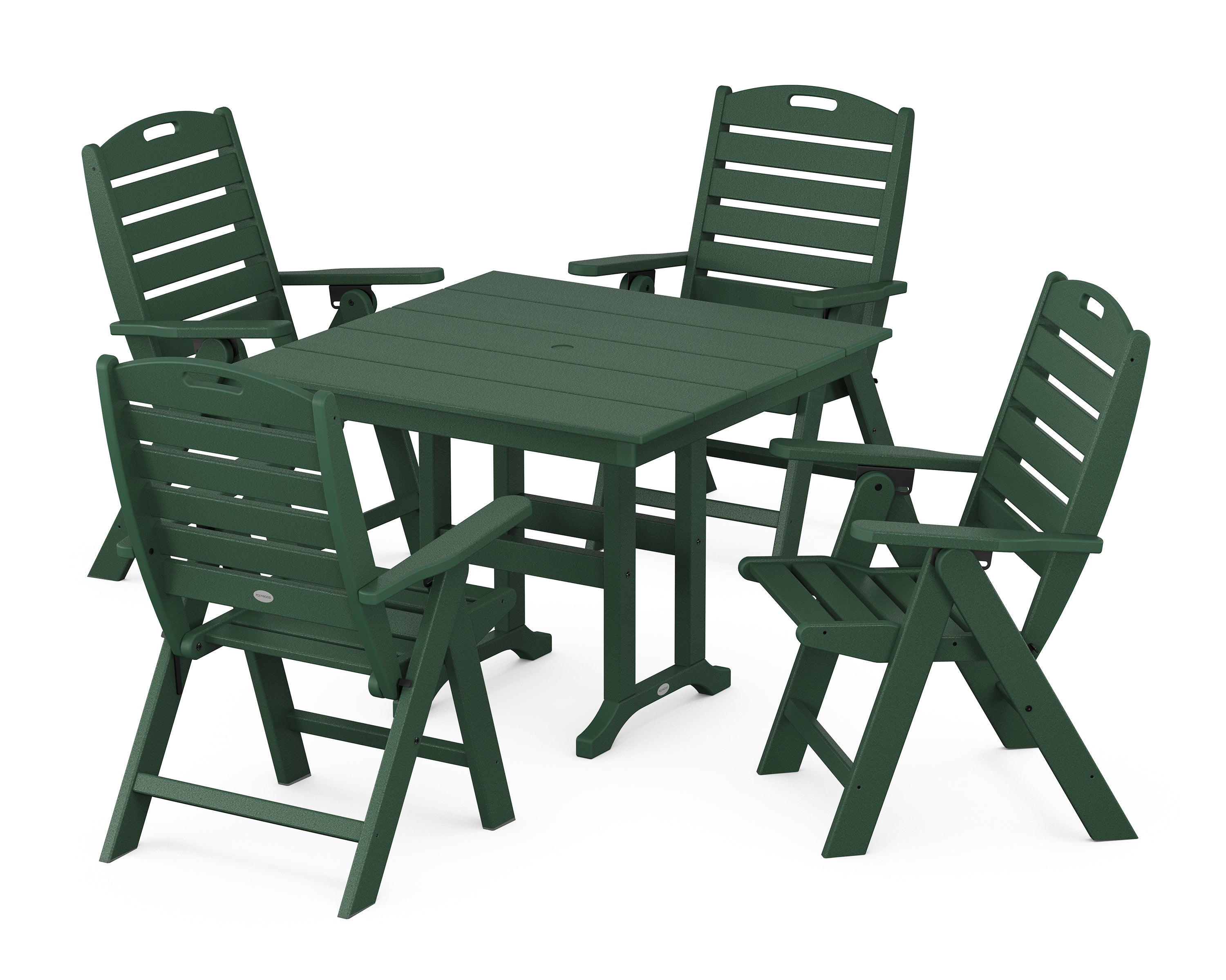 POLYWOOD Nautical Folding Highback Chair 5-Piece Farmhouse Dining Set in Green