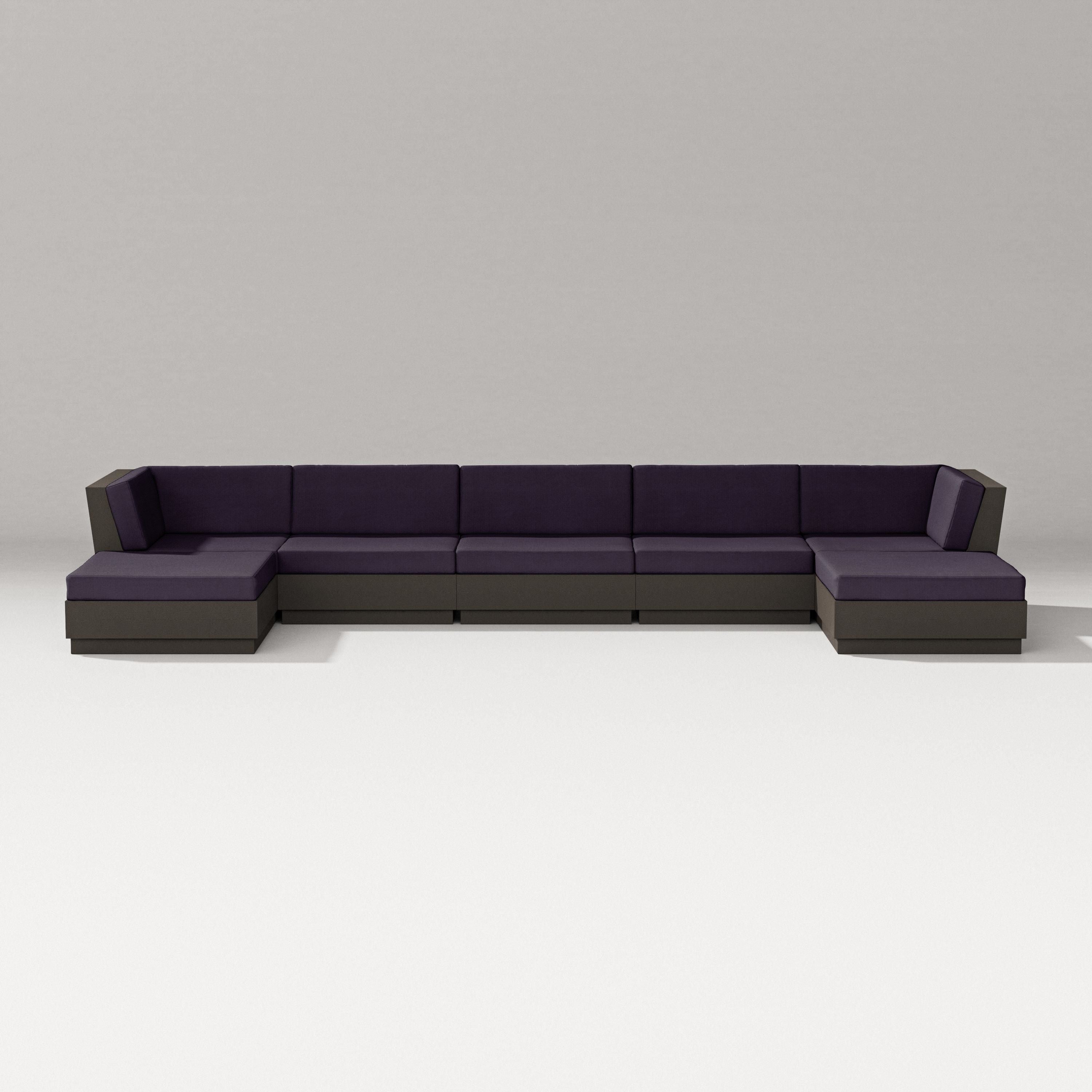 PW Designer Series Elevate 7-Piece Double Chaise Sectional in Vintage Coffee / Navy Linen