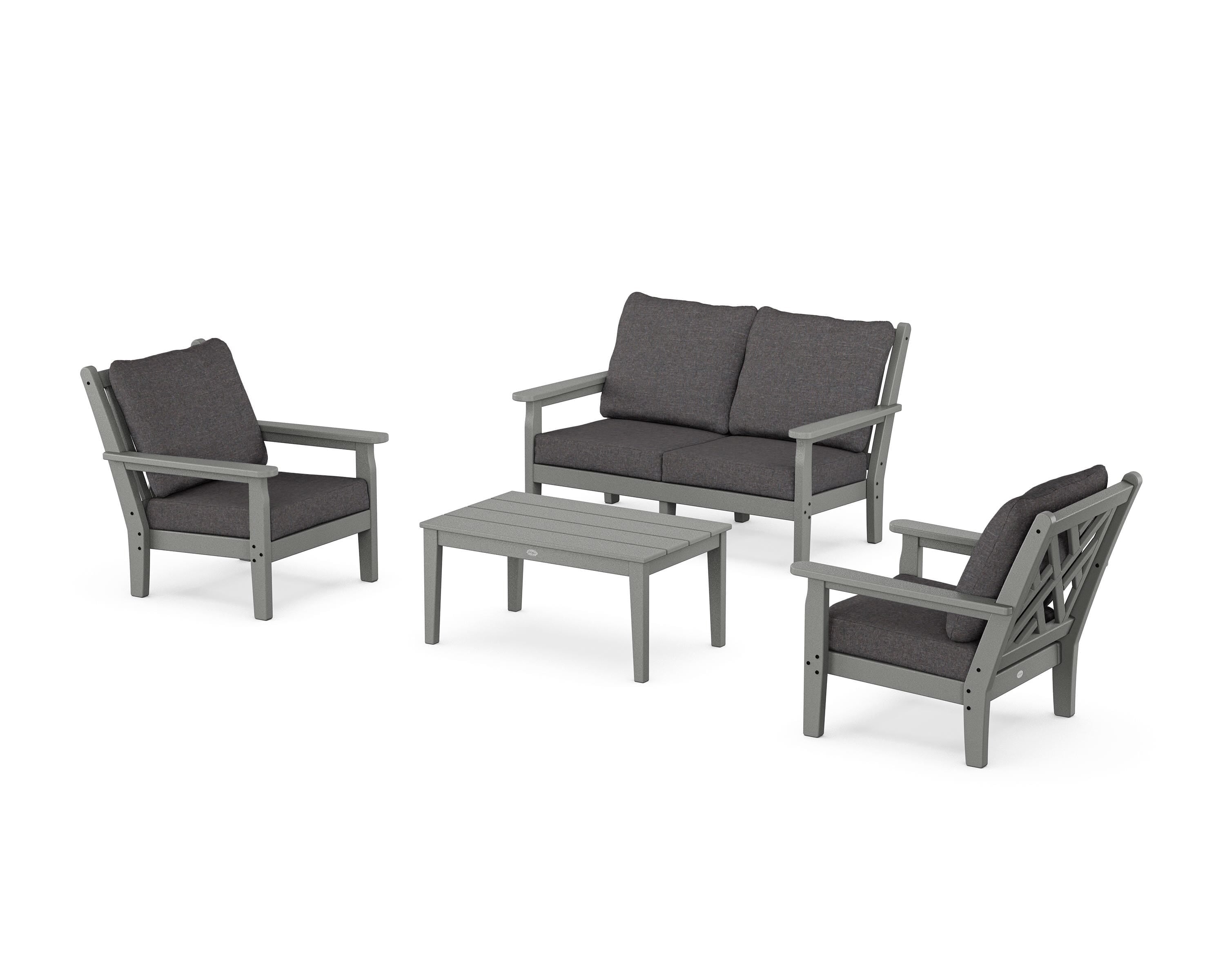 POLYWOOD Chippendale 4-Piece Deep Seating Set with Loveseat in Slate Grey / Ash Charcoal