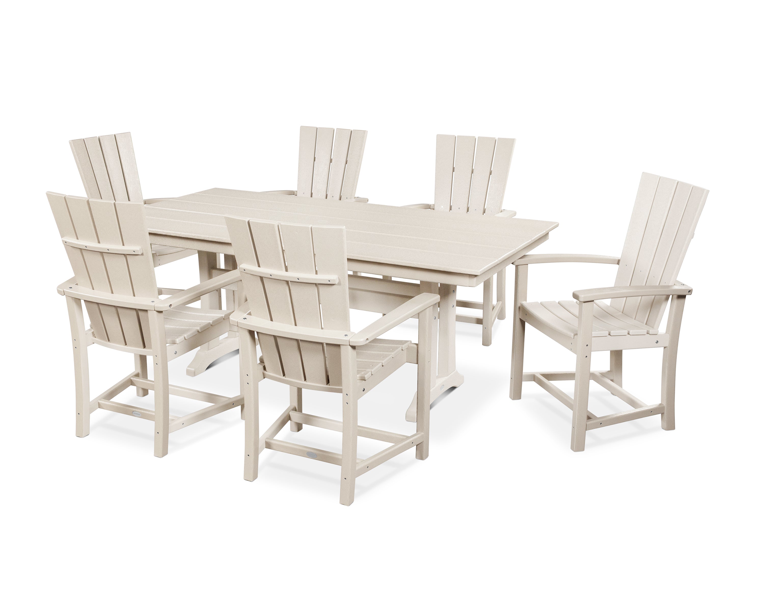 POLYWOOD® Quattro 7-Piece Farmhouse Dining Set with Trestle Legs in Sand