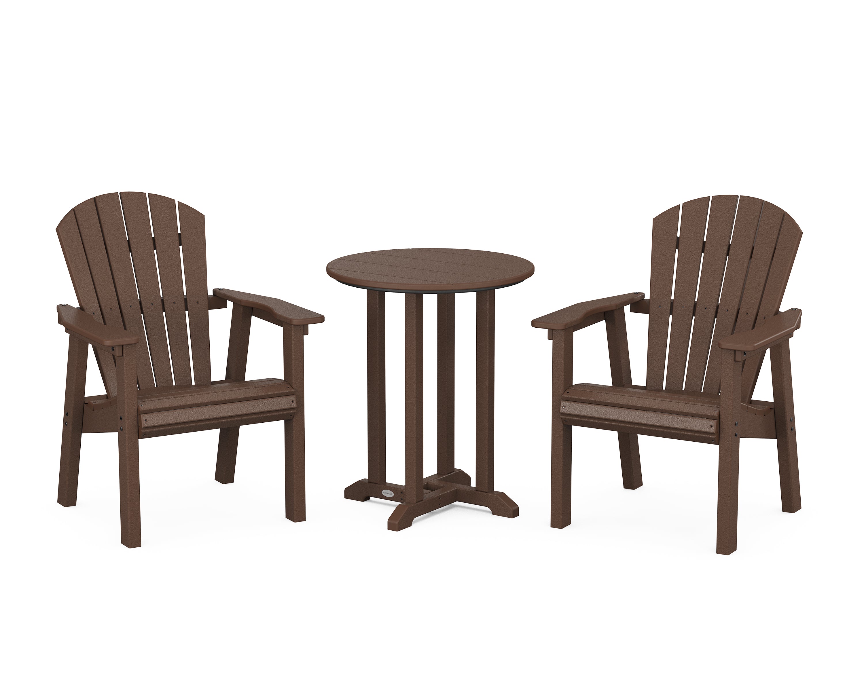 POLYWOOD Seashell 3-Piece Round Farmhouse Bistro Dining Set in Mahogany