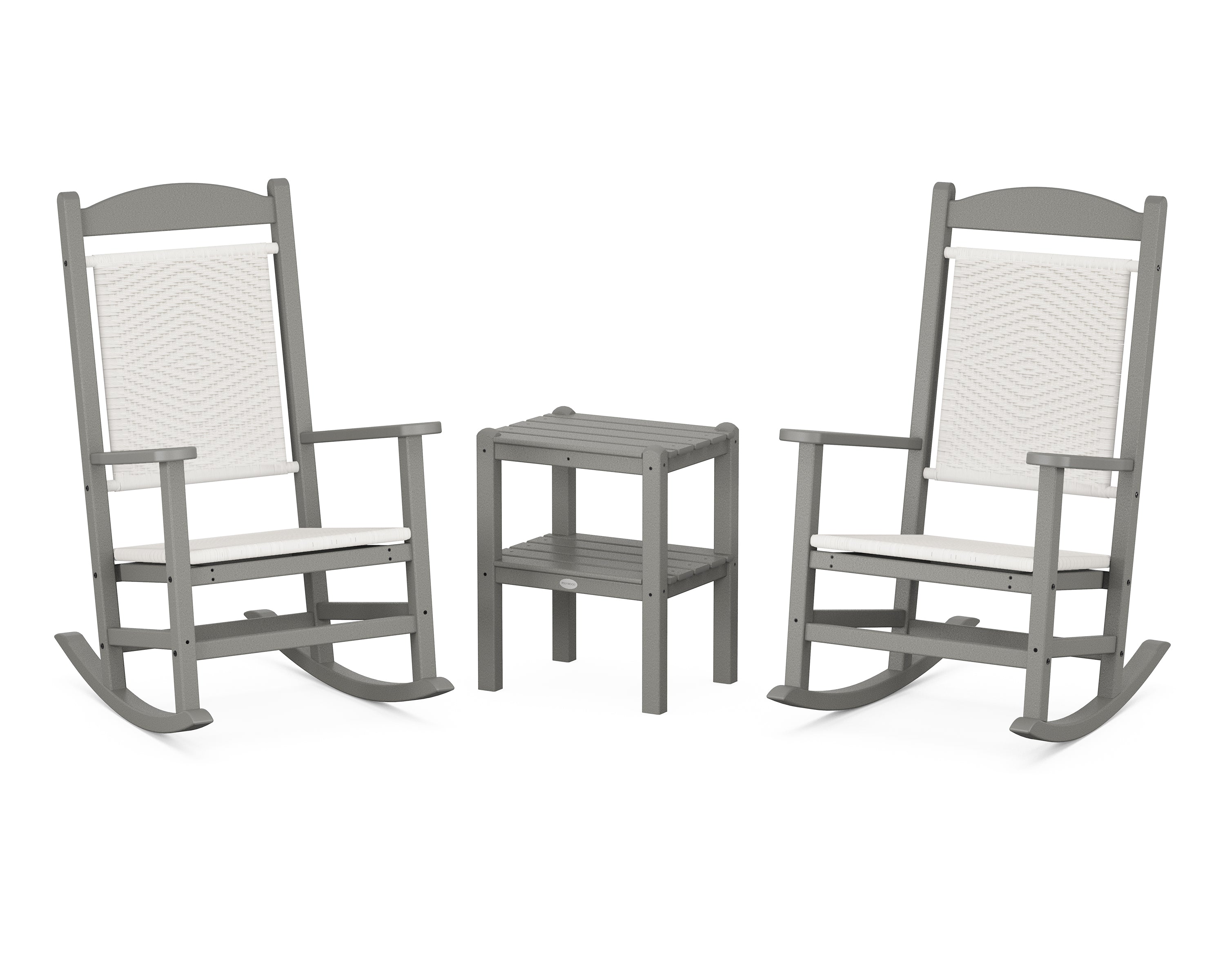POLYWOOD Presidential Woven Rocker 3-Piece Set in Slate Grey / White Loom