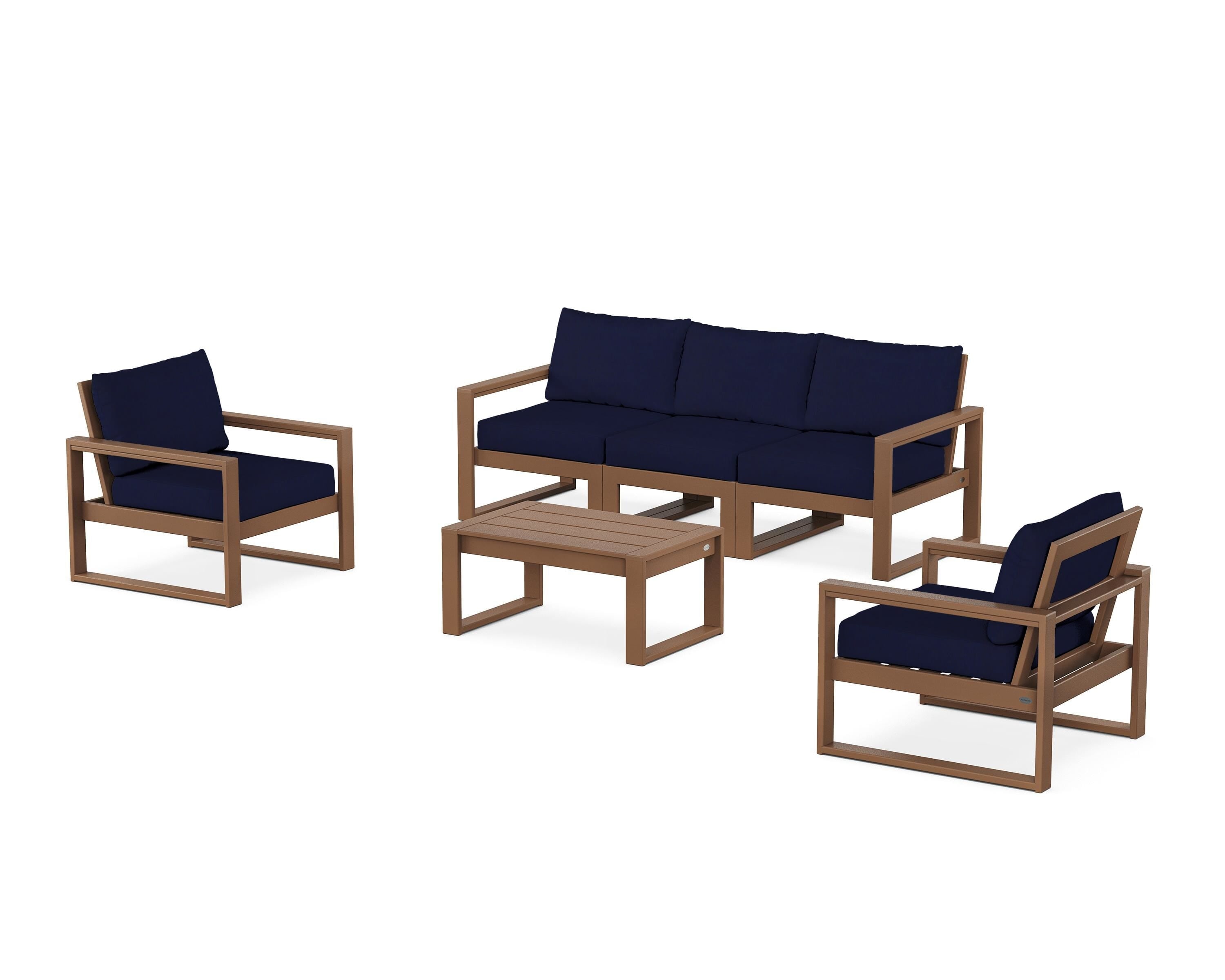 POLYWOOD EDGE Sectional 4-Piece Deep Seating Set with Sofa in Teak / Navy