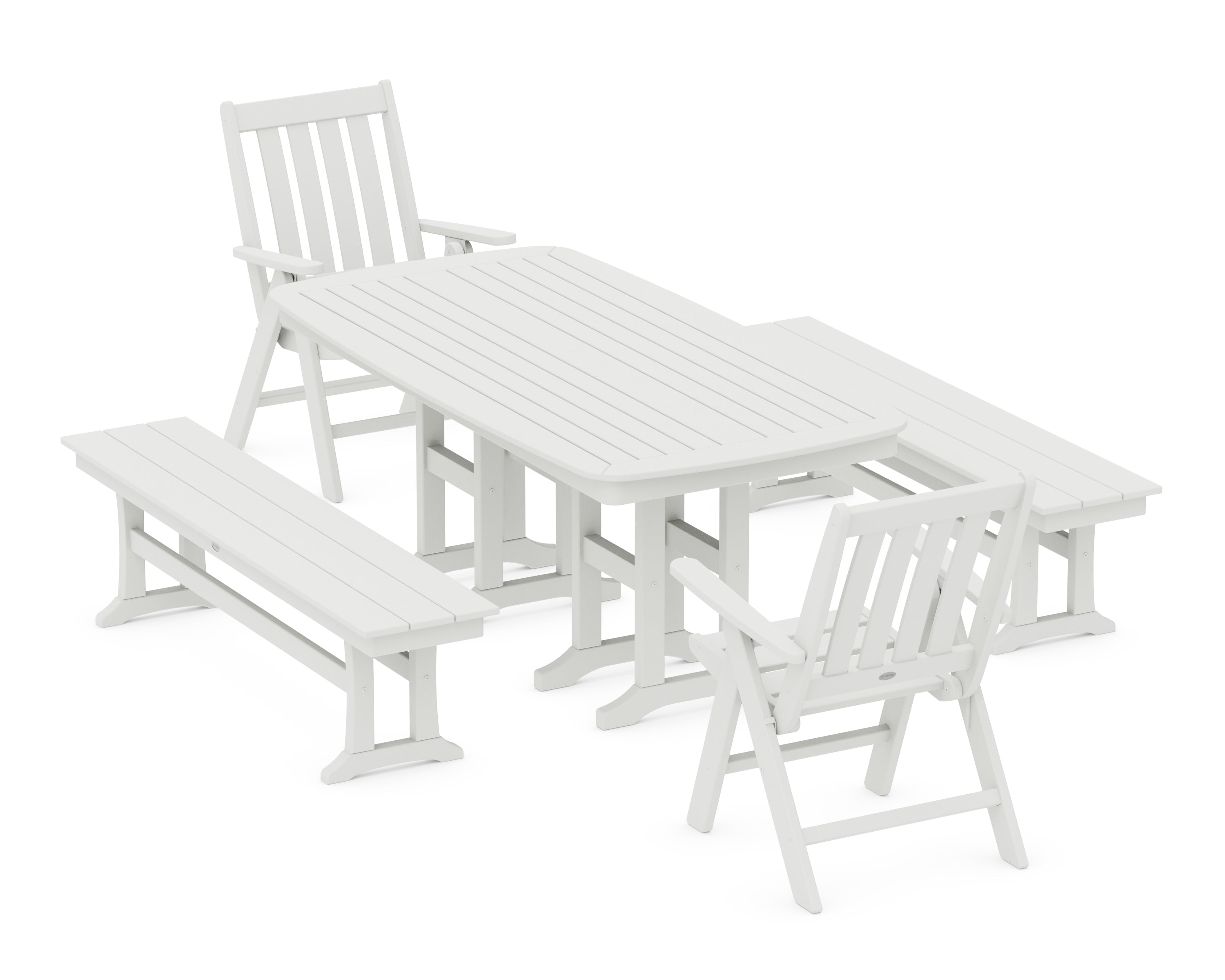 POLYWOOD Vineyard Folding Chair 6-Piece Dining Set with Benches in Vintage White