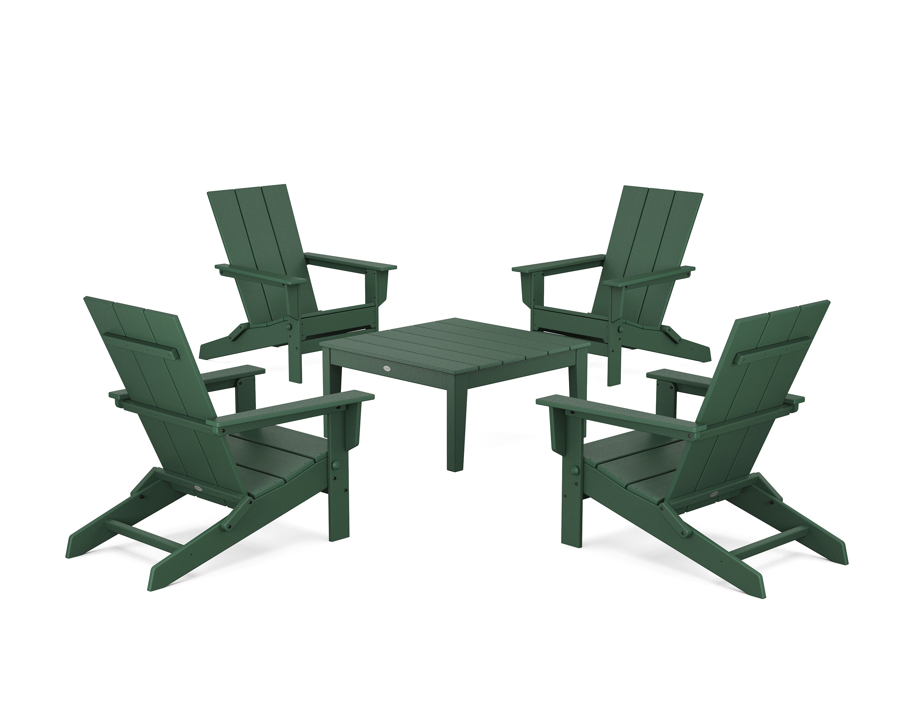 POLYWOOD 5-Piece Modern Studio Folding Adirondack Chair Conversation Group in Green
