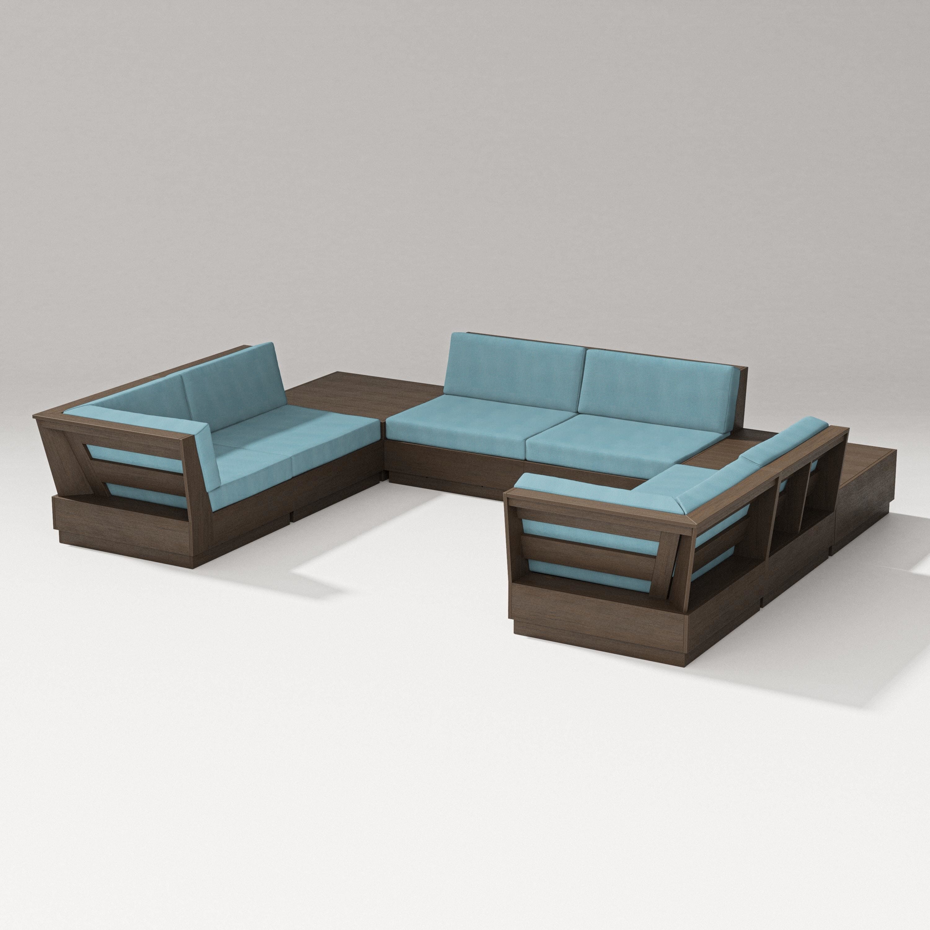 PW Designer Series Elevate 8-Piece U-Shaped Sectional in Kona / Lattice Sky Blue