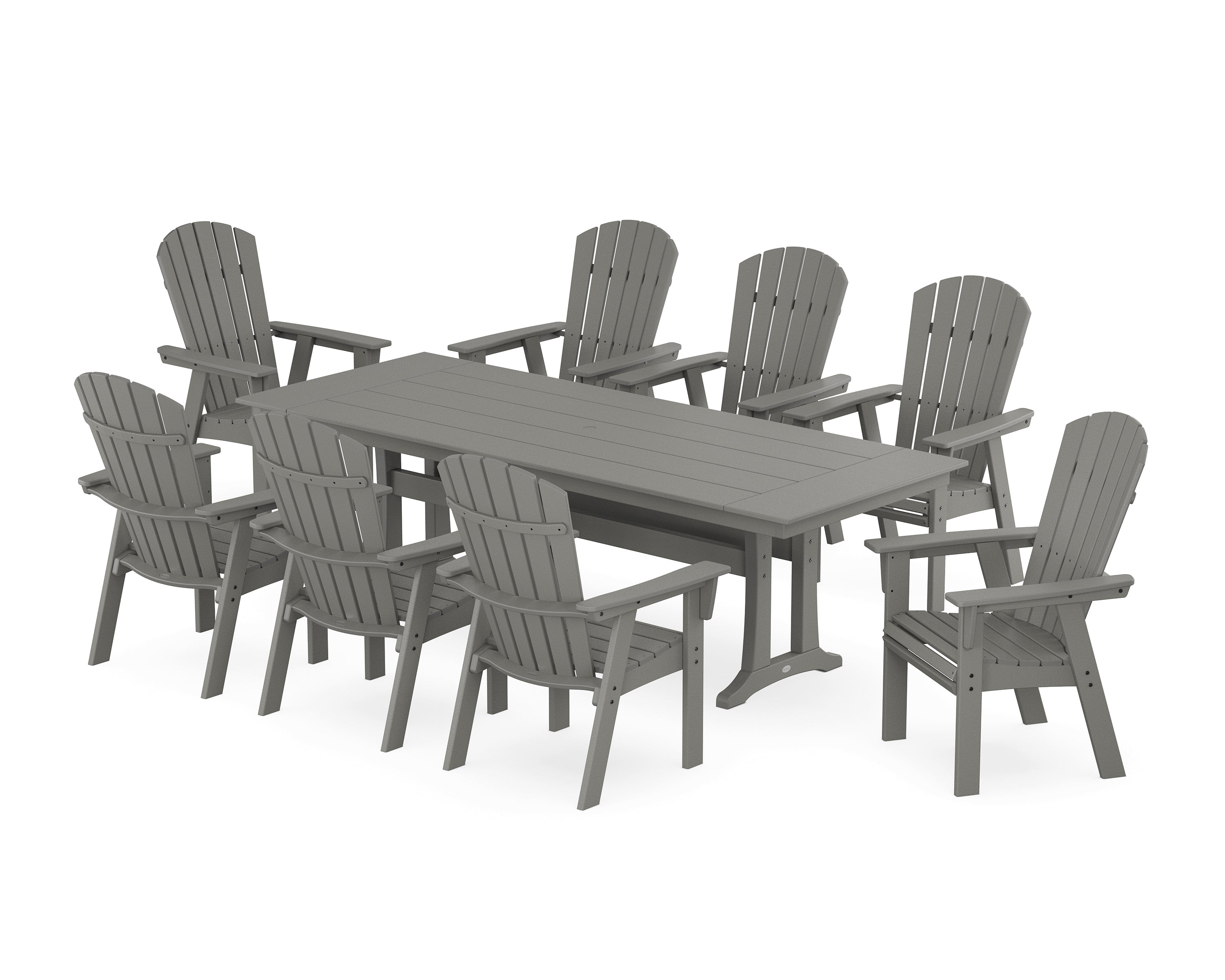 POLYWOOD® Nautical 9-Piece Curveback Adirondack Farmhouse Dining Set with Trestle Legs in Slate Grey