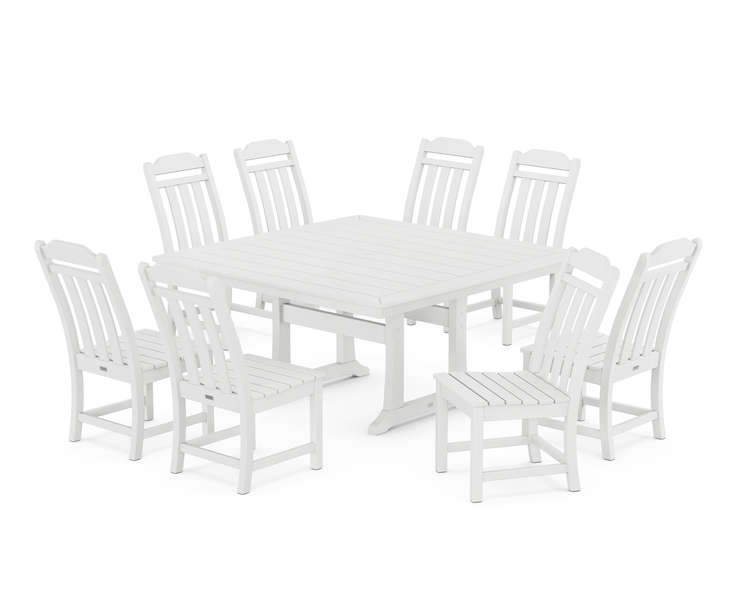 Polywood Country Living 9-Piece Square Side Chair Dining Set with Trestle Legs in White