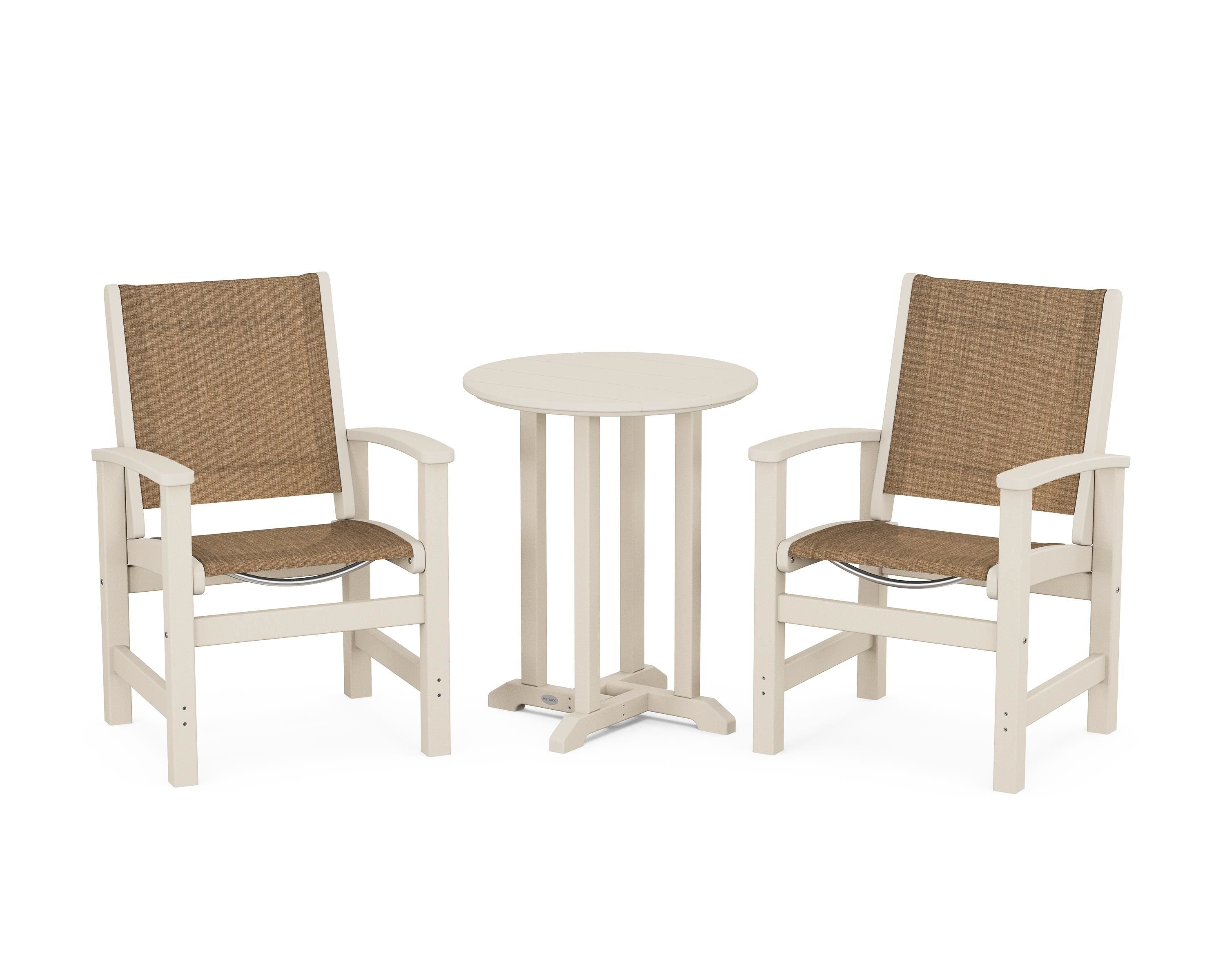 POLYWOOD Coastal 3-Piece Round Bistro Dining Set in Sand / Burlap Sling