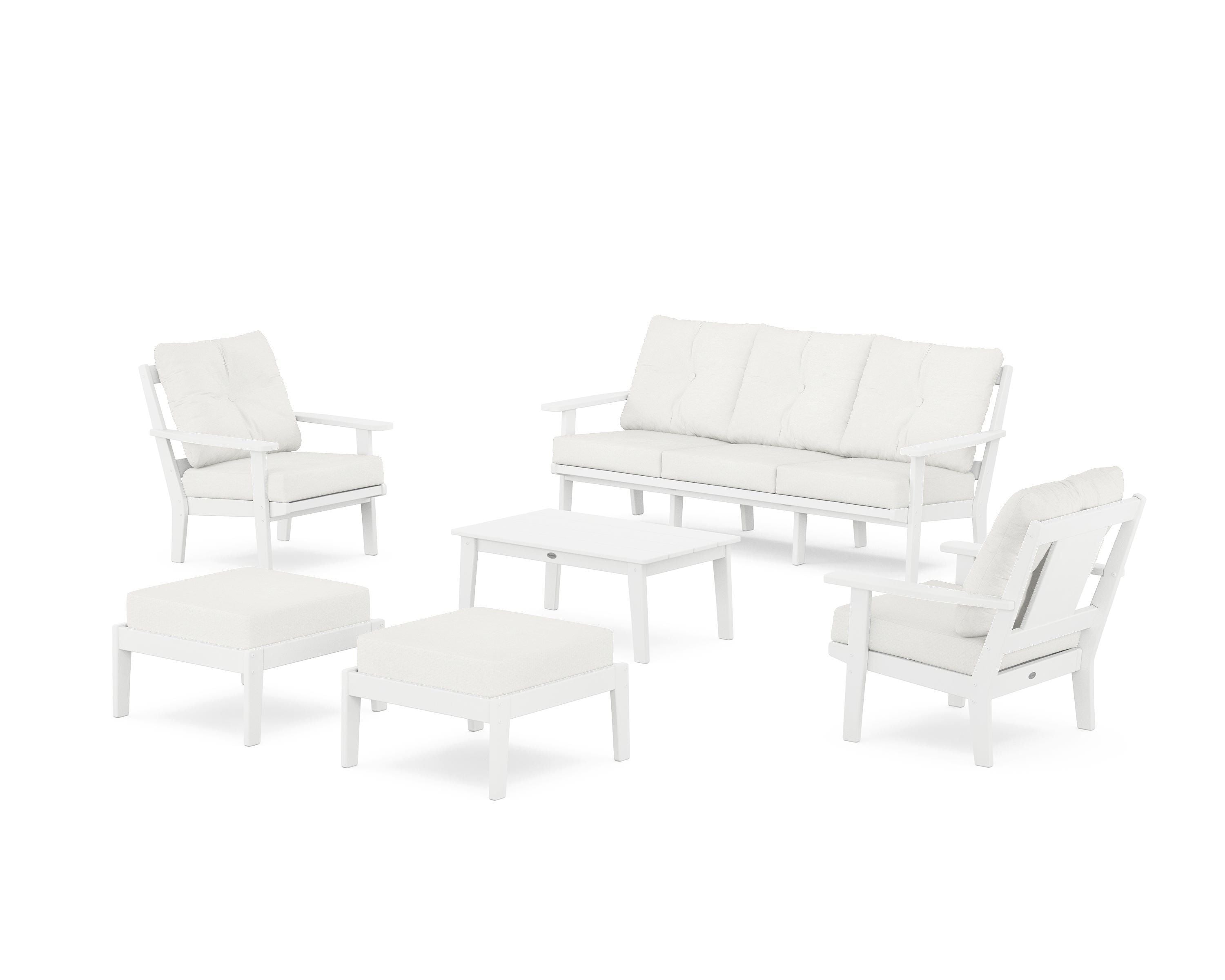 POLYWOOD Prairie 6-Piece Lounge Sofa Set in White / Natural Linen