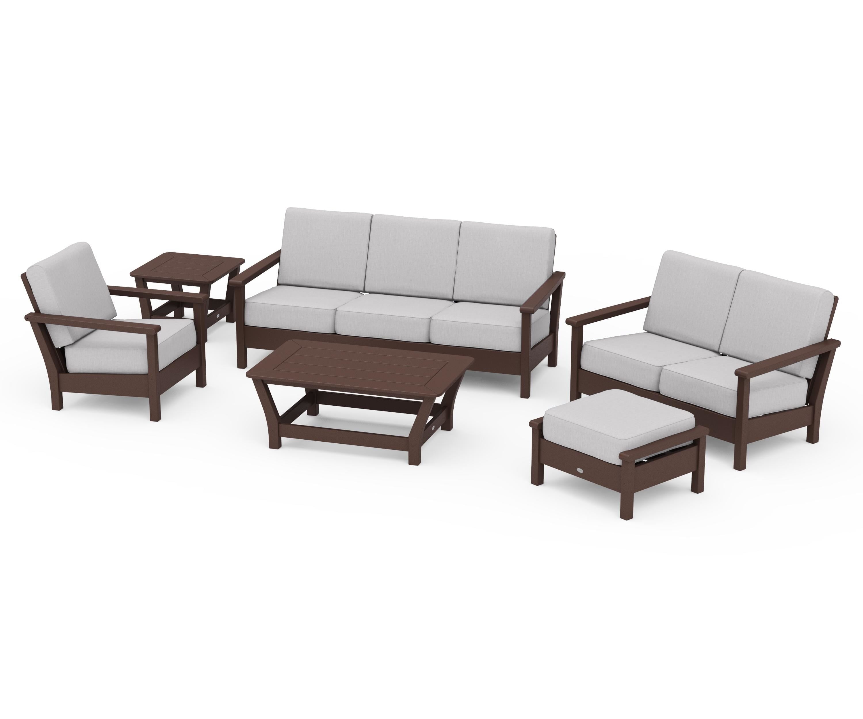 POLYWOOD Harbour 6-Piece Outdoor Living Set in Mahogany / Granite