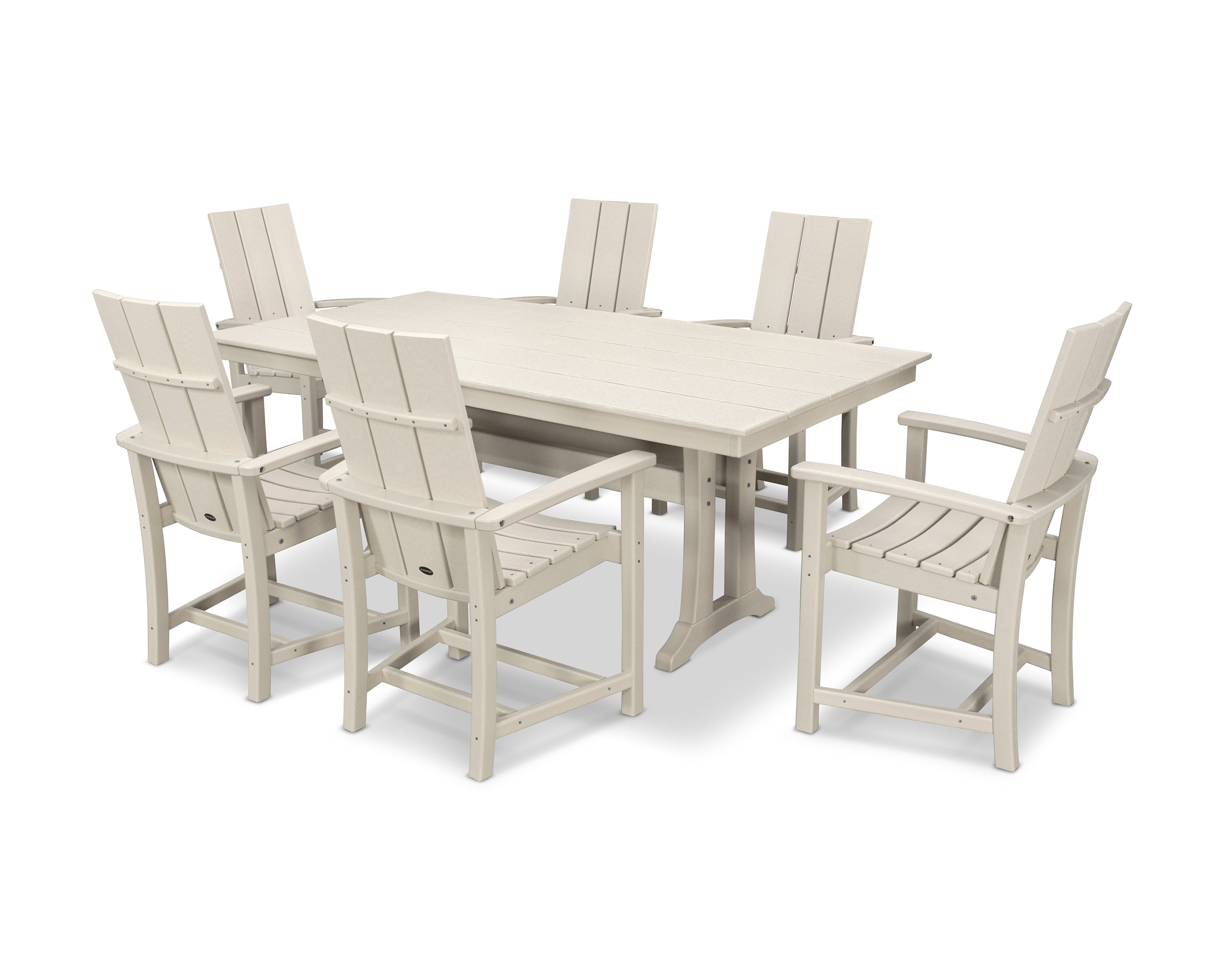 POLYWOOD Modern Adirondack 7-Piece Farmhouse Dining Set with Trestle Legs in Sand