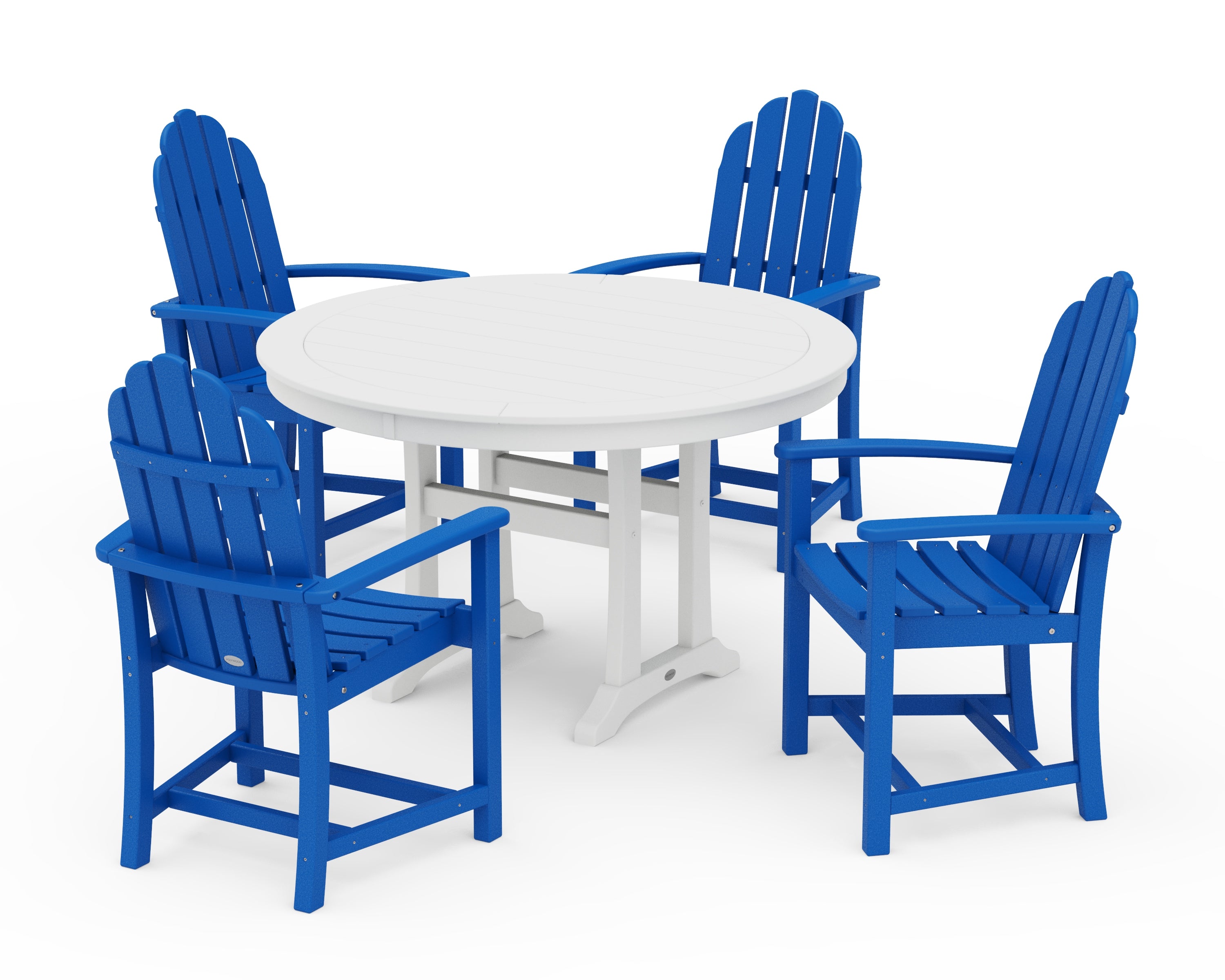 POLYWOOD Classic Adirondack 5-Piece Round Dining Set with Trestle Legs in Pacific Blue / White