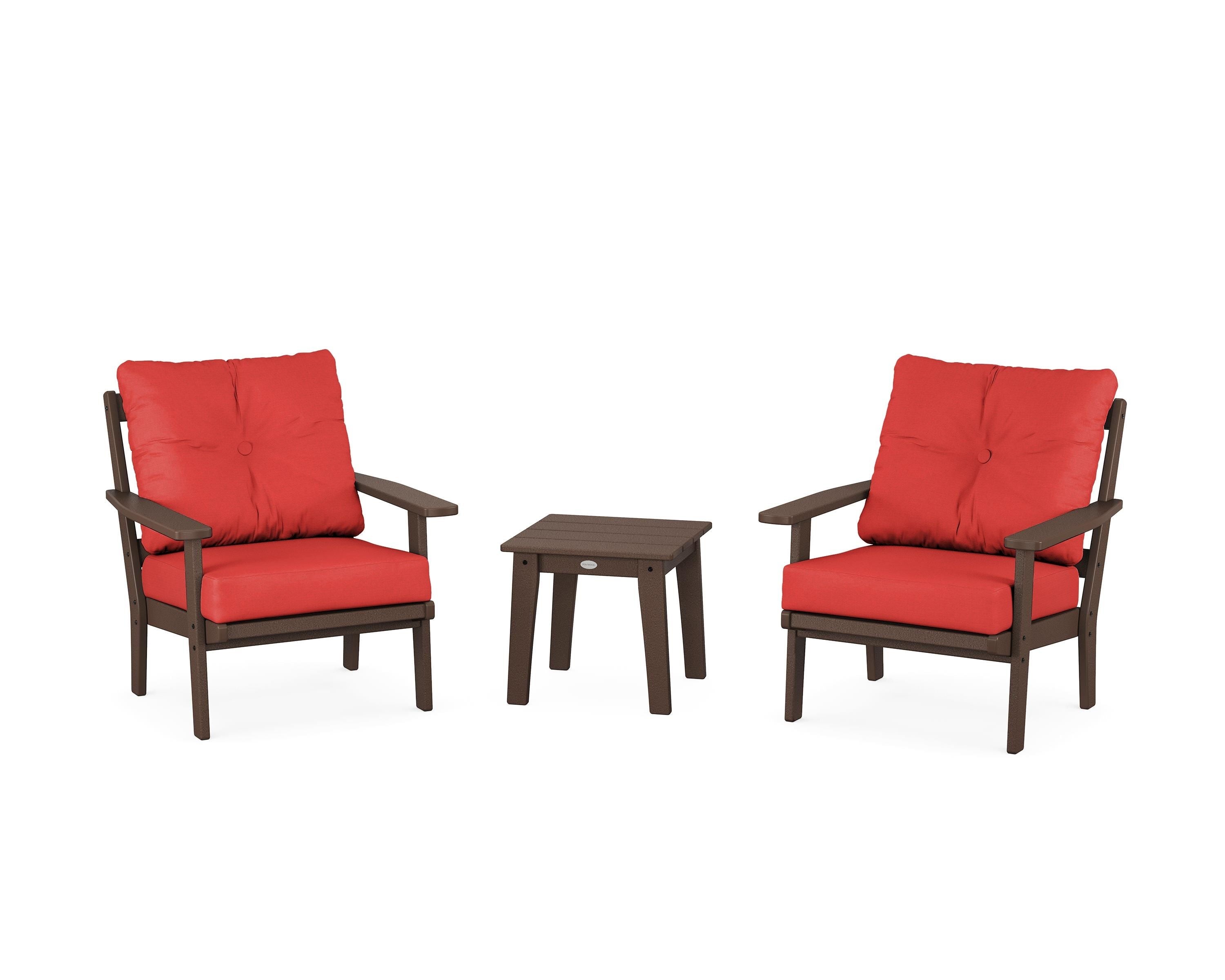 POLYWOOD Prairie 3-Piece Deep Seating Set in Mahogany / Crimson Linen