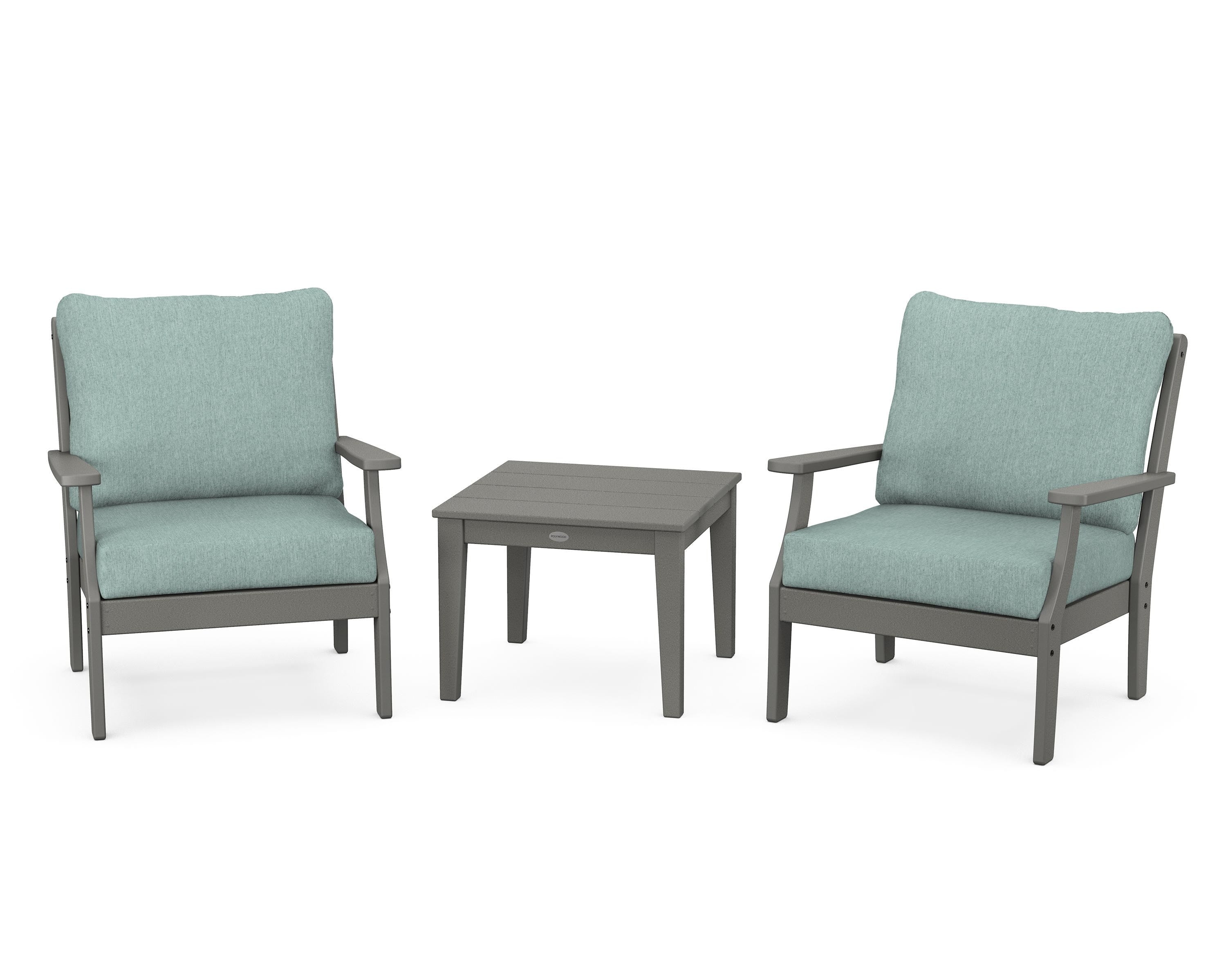 POLYWOOD Braxton 3-Piece Deep Seating Set in Slate Grey / Glacier Spa