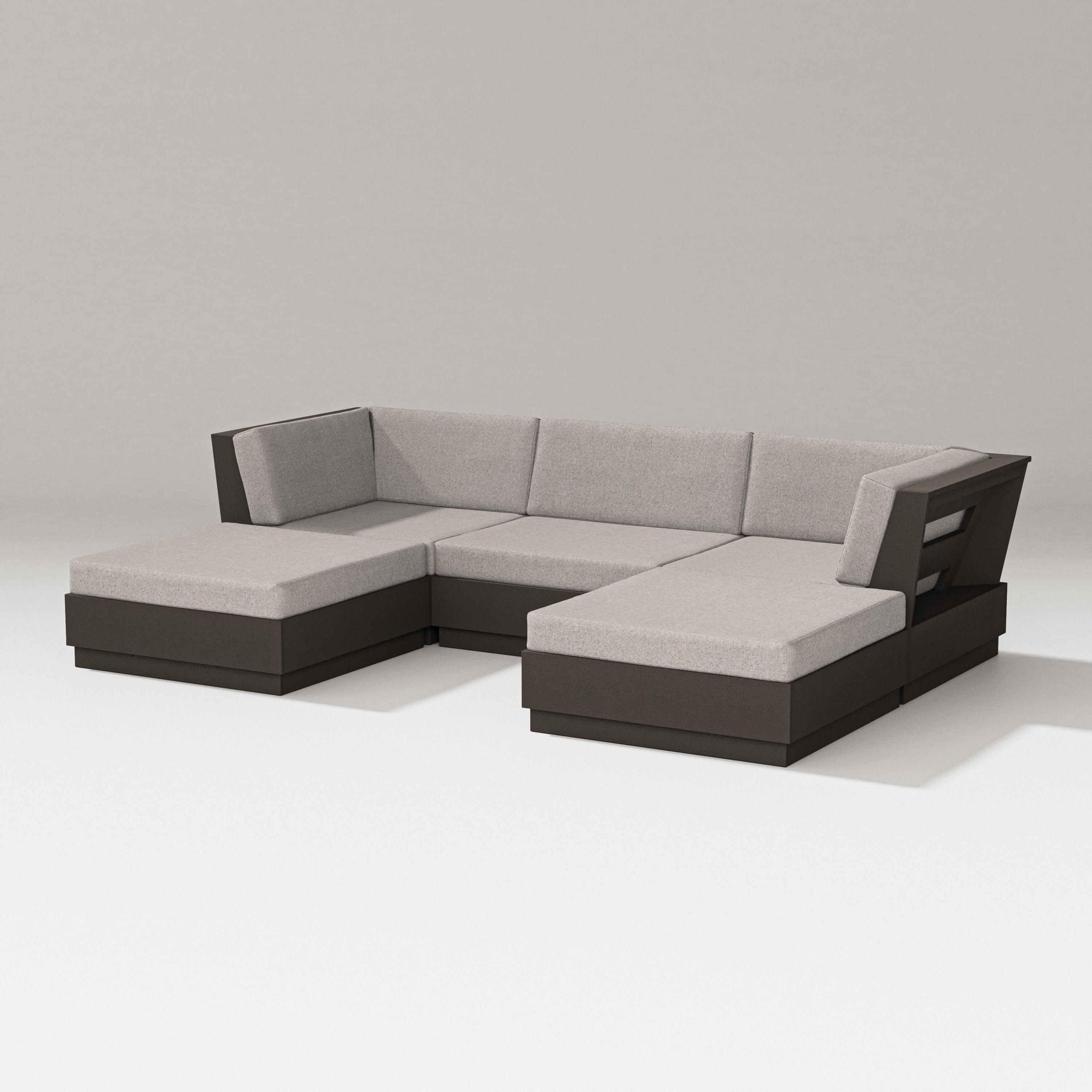 PW Designer Series Elevate Double Chaise Sectional in Vintage Coffee / Weathered Tweed