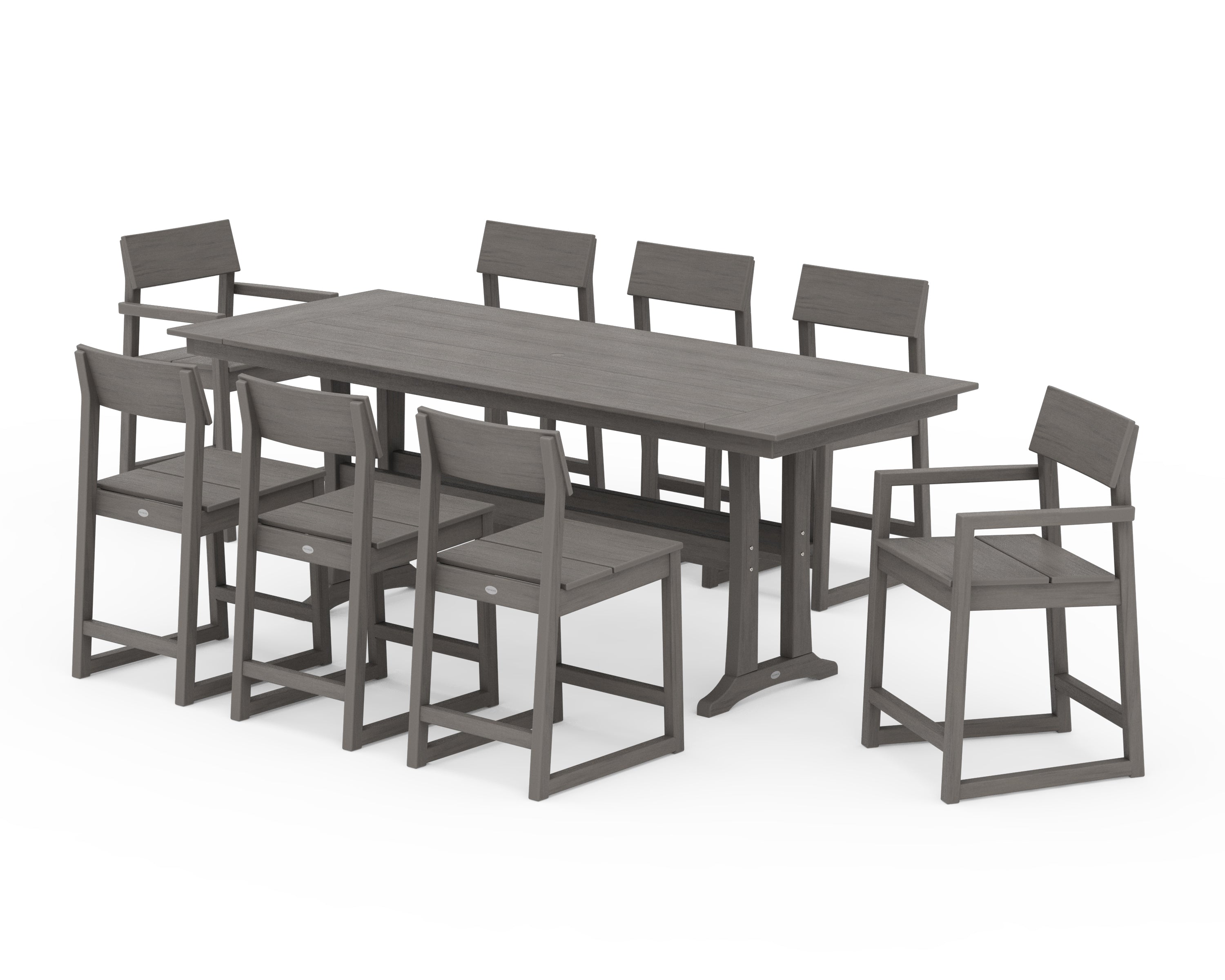 POLYWOOD EDGE 9-Piece Farmhouse Counter Set with Trestle Legs in Driftwood