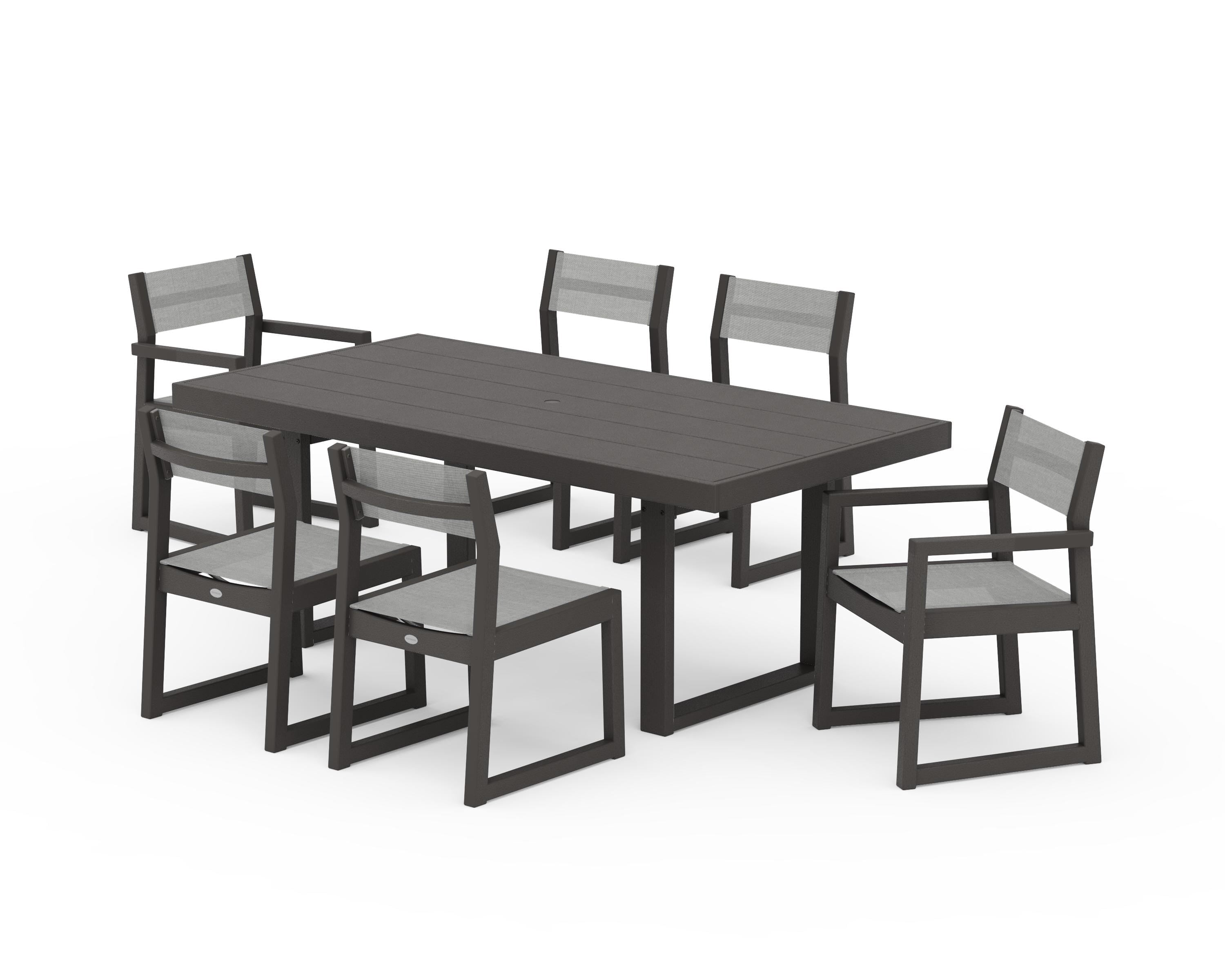POLYWOOD EDGE Sling 7-Piece Dining Set in Vintage Coffee / Metallic Sling