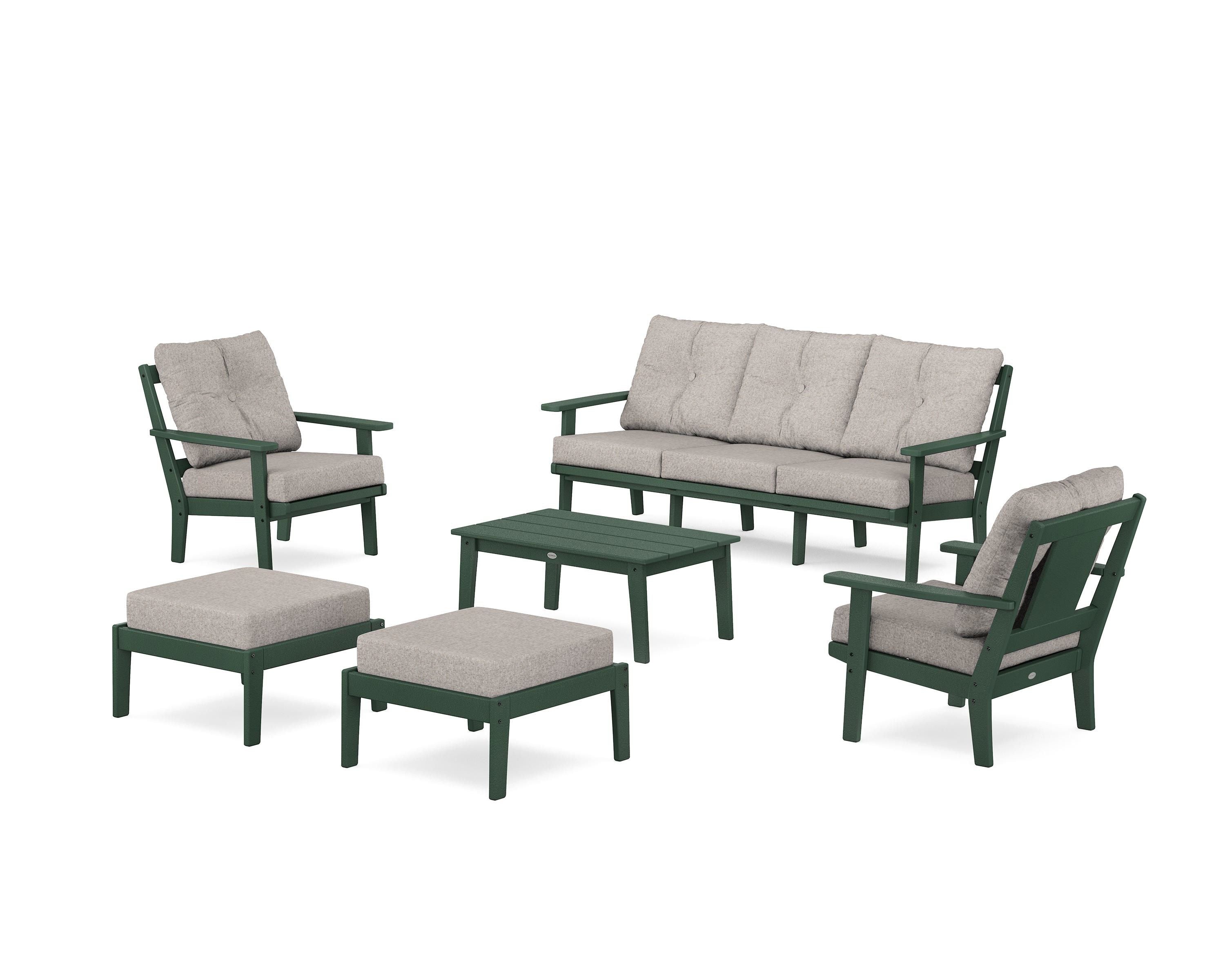 POLYWOOD Prairie 6-Piece Lounge Sofa Set in Green / Weathered Tweed