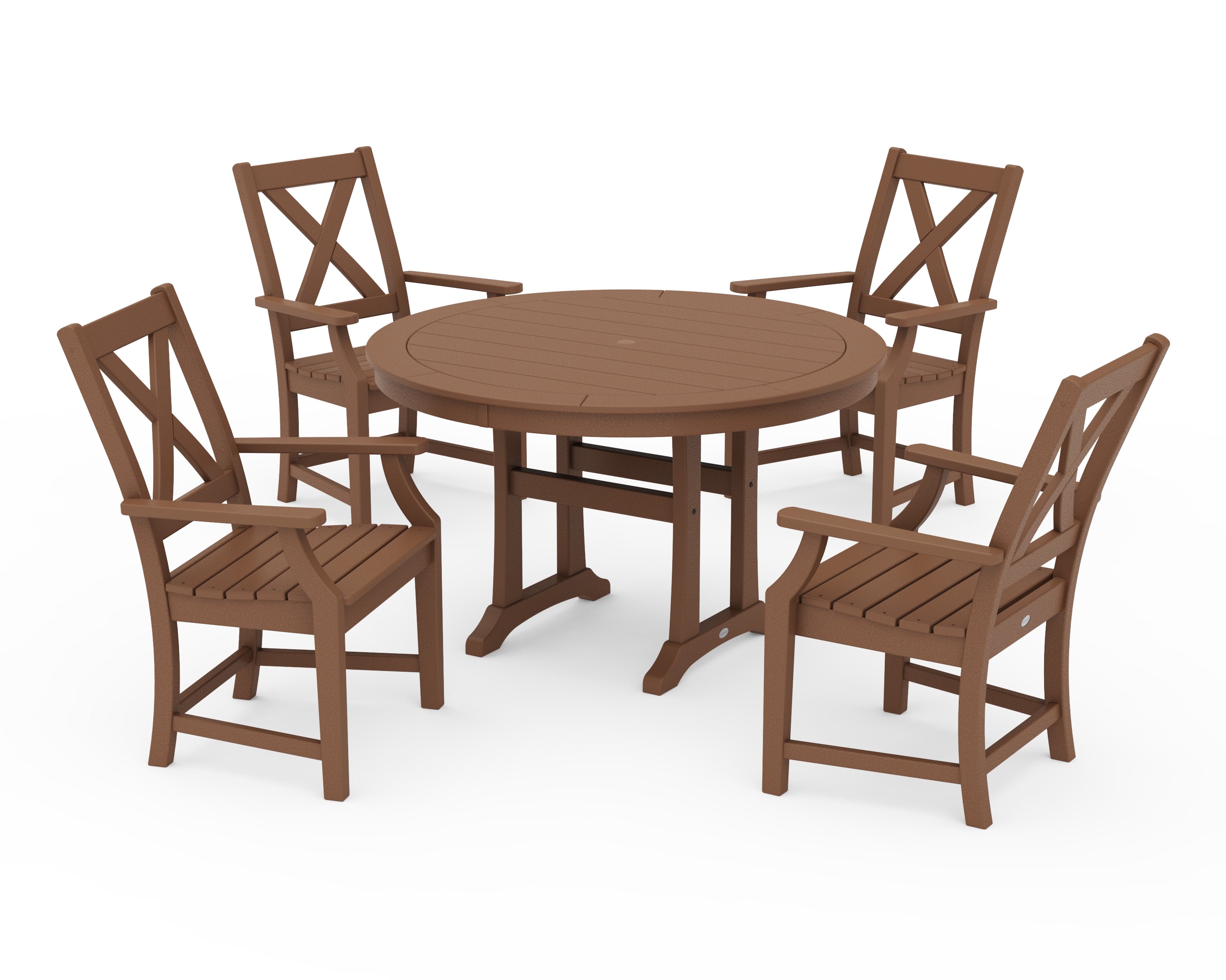 POLYWOOD Braxton 5-Piece Nautical Trestle Arm Chair Dining Set in Teak