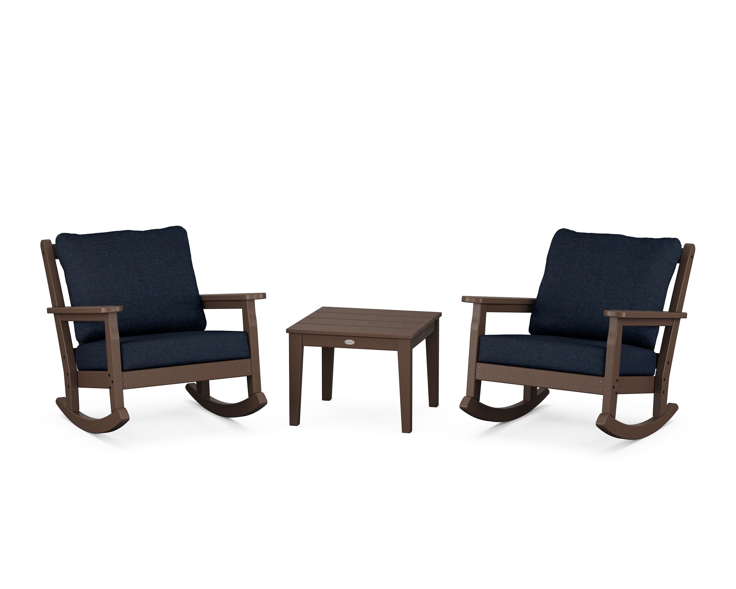 POLYWOOD Chippendale 3-Piece Deep Seating Rocker Set in Mahogany / Marine Indigo