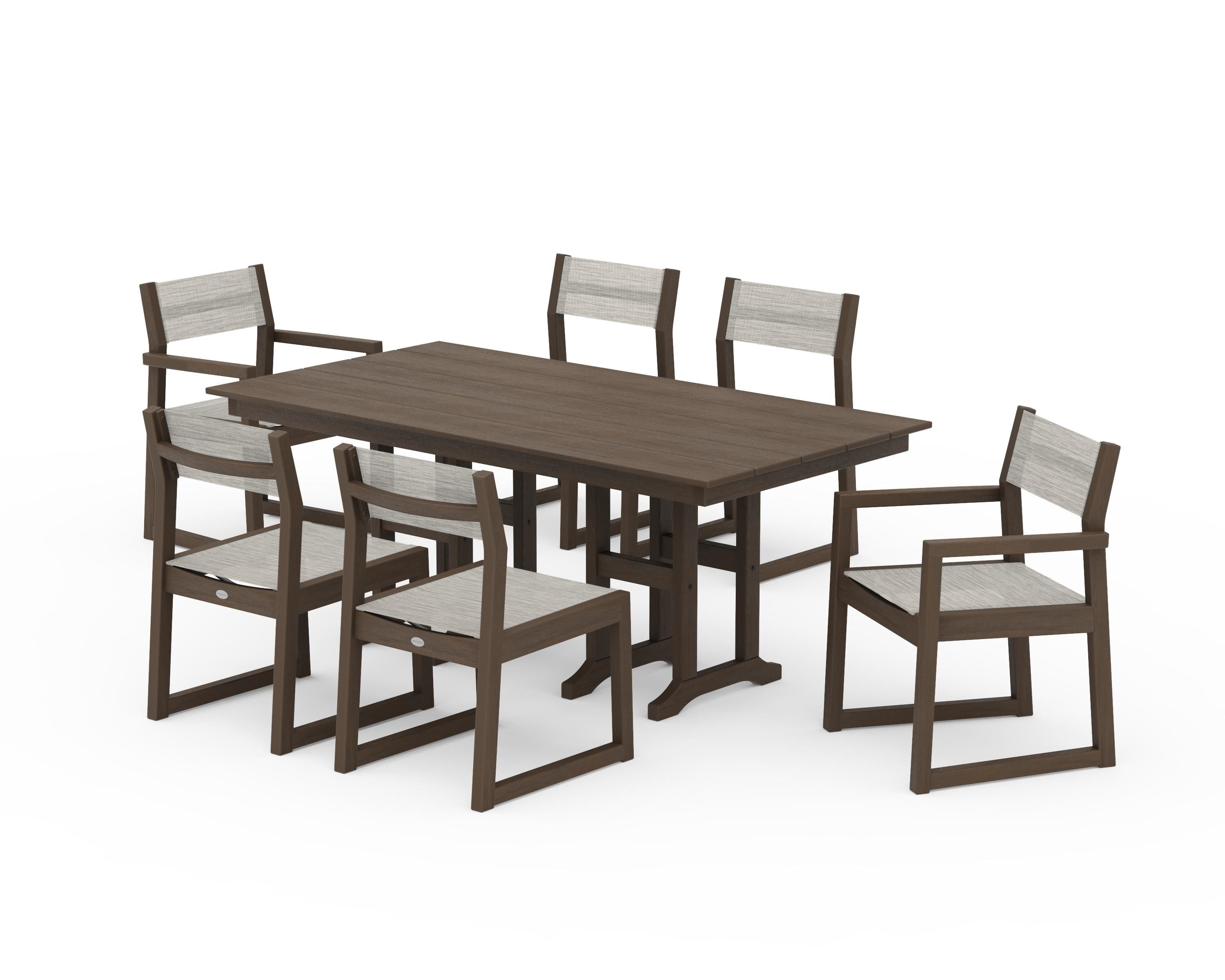 POLYWOOD EDGE Sling 7-Piece Farmhouse Dining Set in Kona / Birch Sling