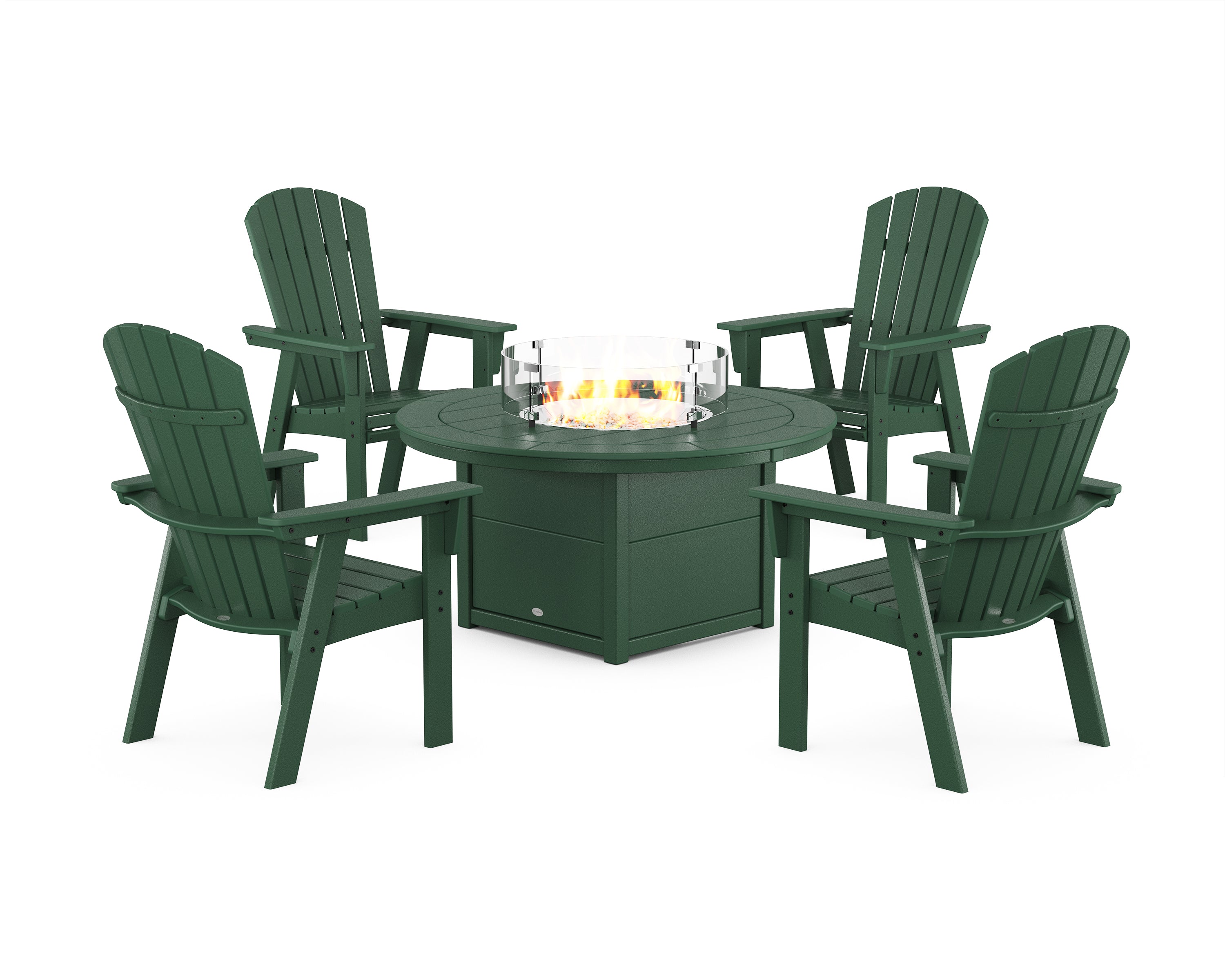 POLYWOOD Nautical 4-Piece Curveback Upright Adirondack Conversation Set with Fire Pit Table in Green