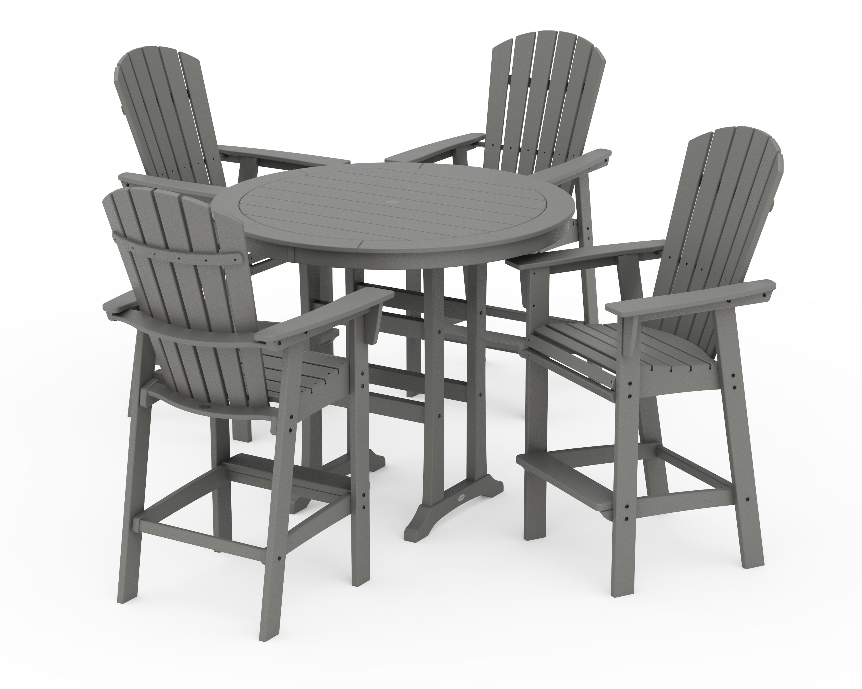 POLYWOOD Nautical Curveback Adirondack 5-Piece Round Trestle Bar Set in Slate Grey