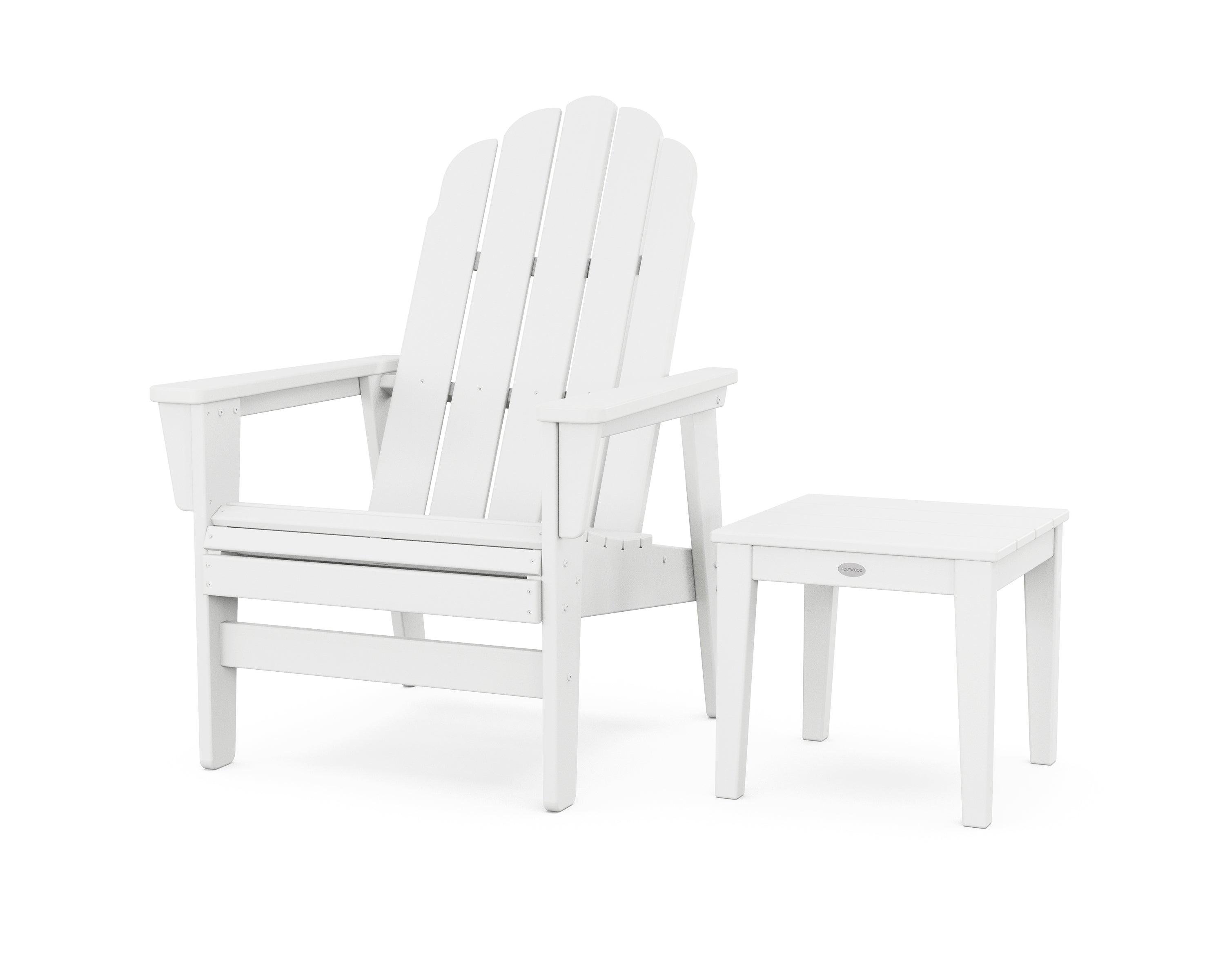 POLYWOOD Vineyard Grand Upright Adirondack Chair with Side Table in White