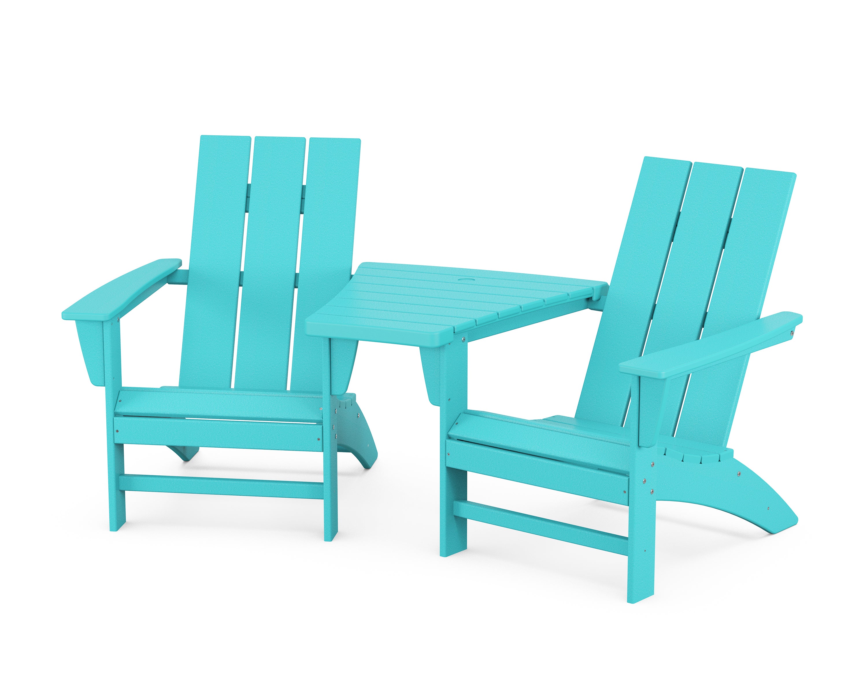 POLYWOOD® Modern 3-Piece Adirondack Set with Angled Connecting Table in Aruba