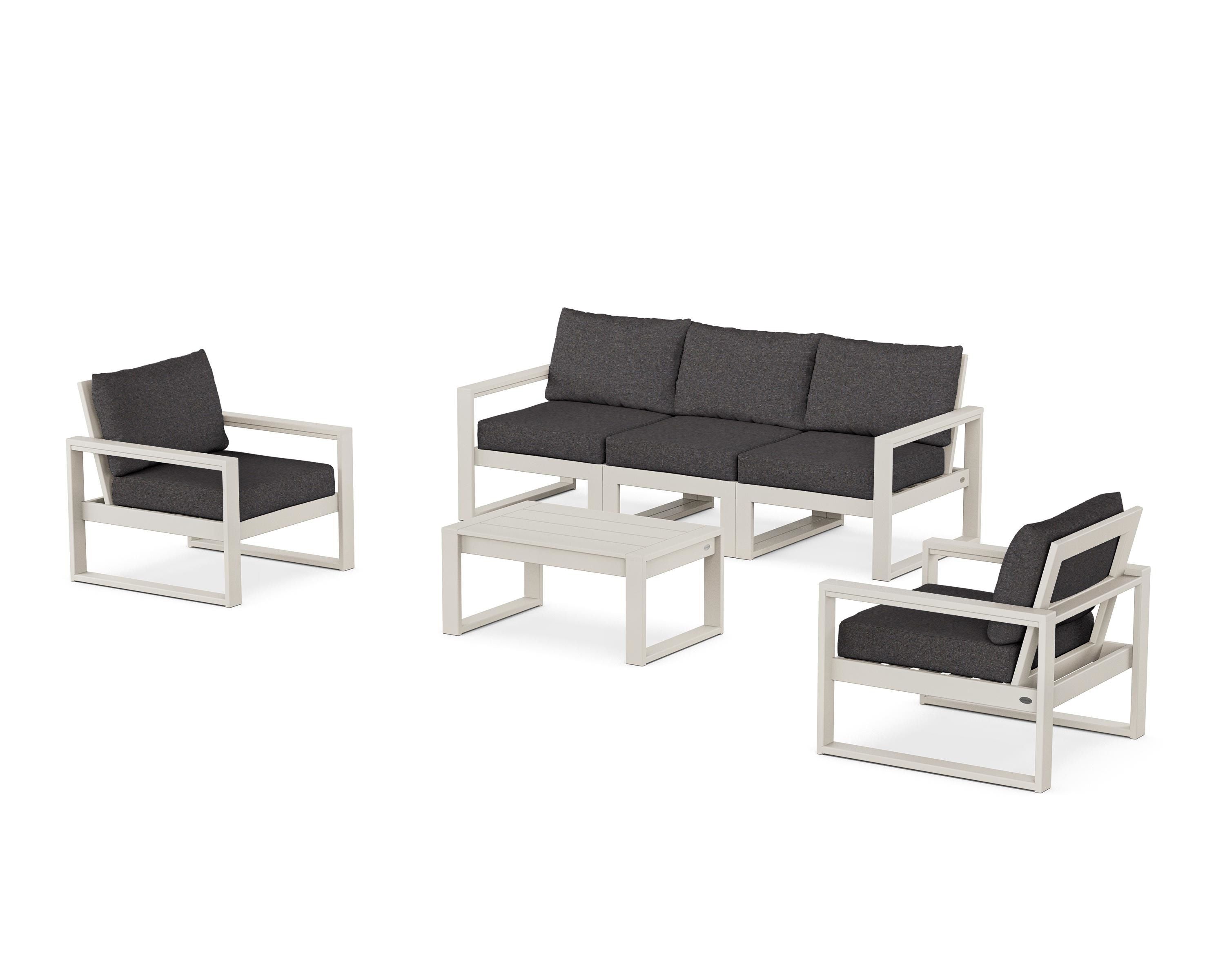 POLYWOOD EDGE Sectional 4-Piece Deep Seating Set with Sofa in Sand / Ash Charcoal