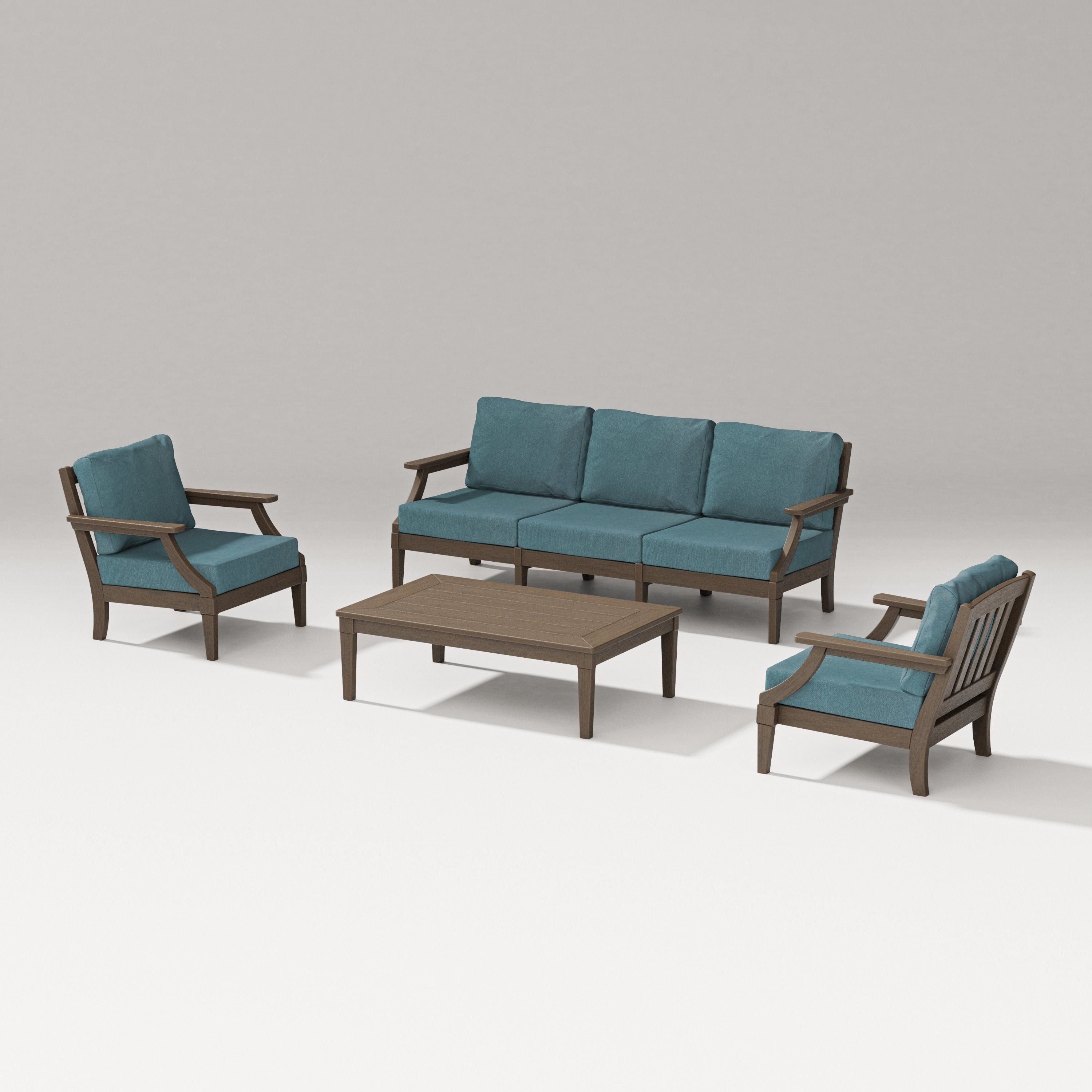 PW Designer Series Estate 4-Piece Lounge Sofa Set in Kona / Ocean Teal