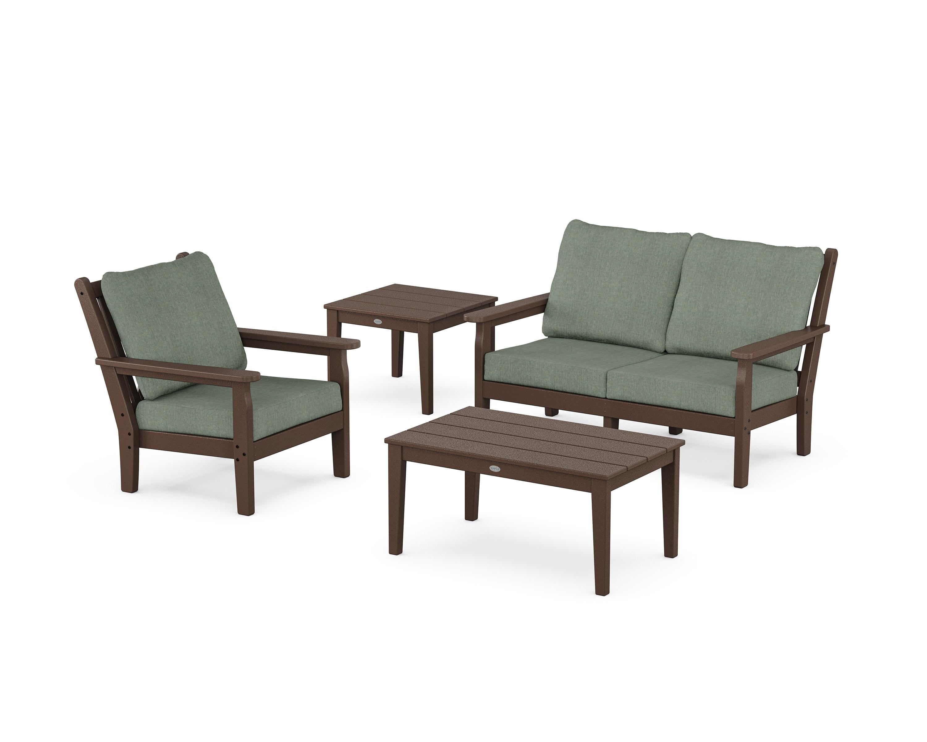POLYWOOD Chippendale 4-Piece Deep Seating Set in Mahogany / Cast Sage