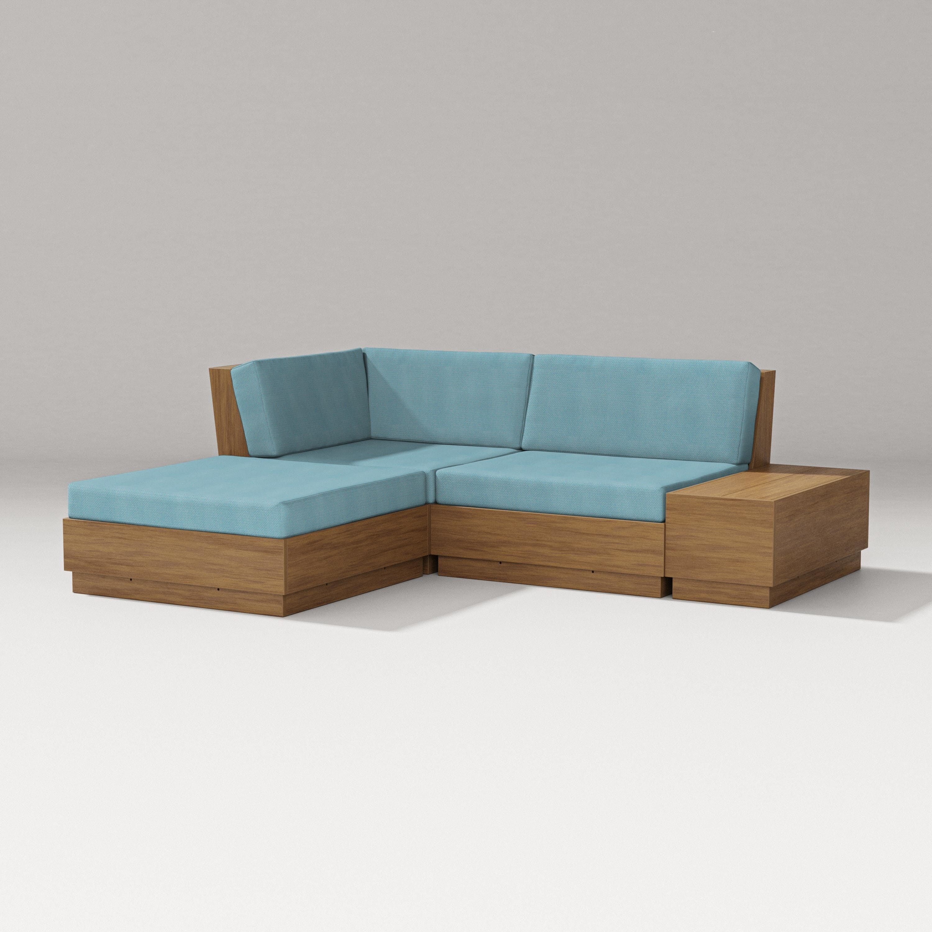 PW Designer Series Elevate Loveseat Sectional with Chaise in Natural / Lattice Sky Blue