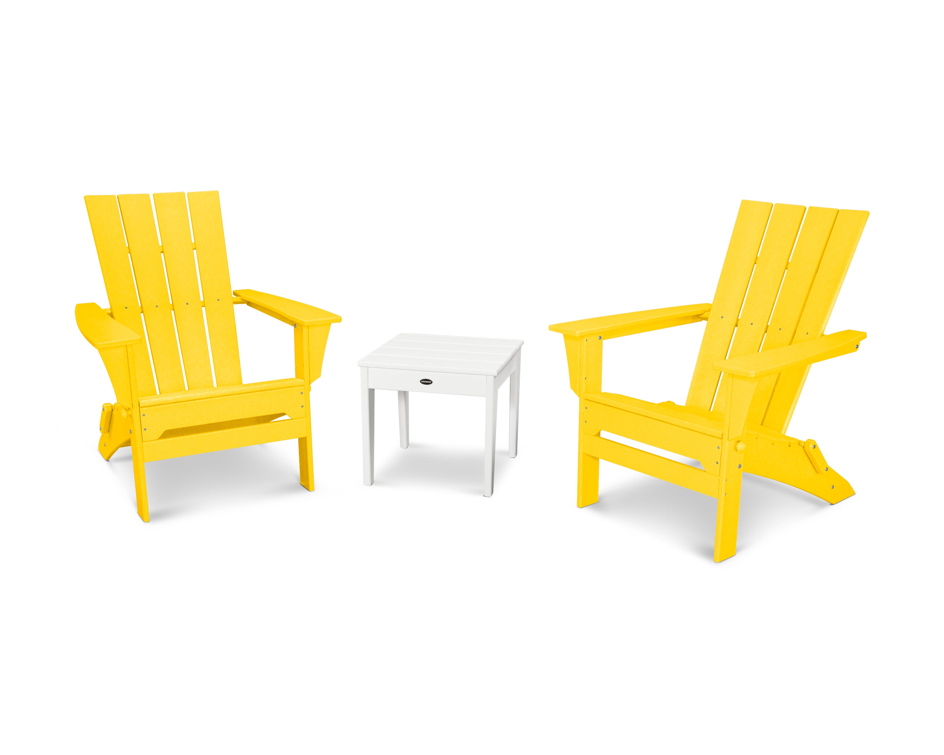 POLYWOOD Quattro Folding Chair 3-Piece Adirondack Set in Lemon / White