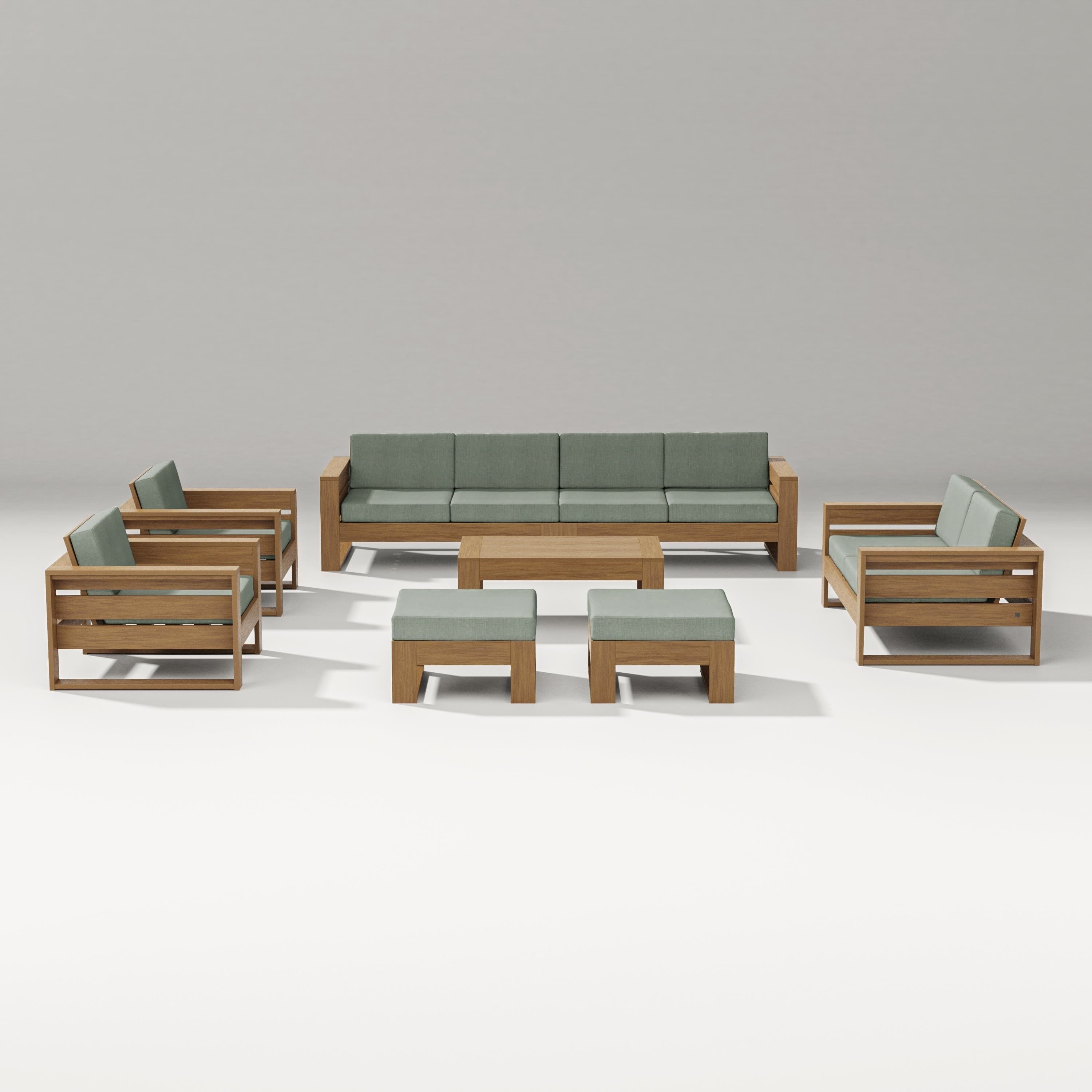 PW Designer Series Latitude 8-Piece Lounge Sofa Set in Natural / Cast Sage