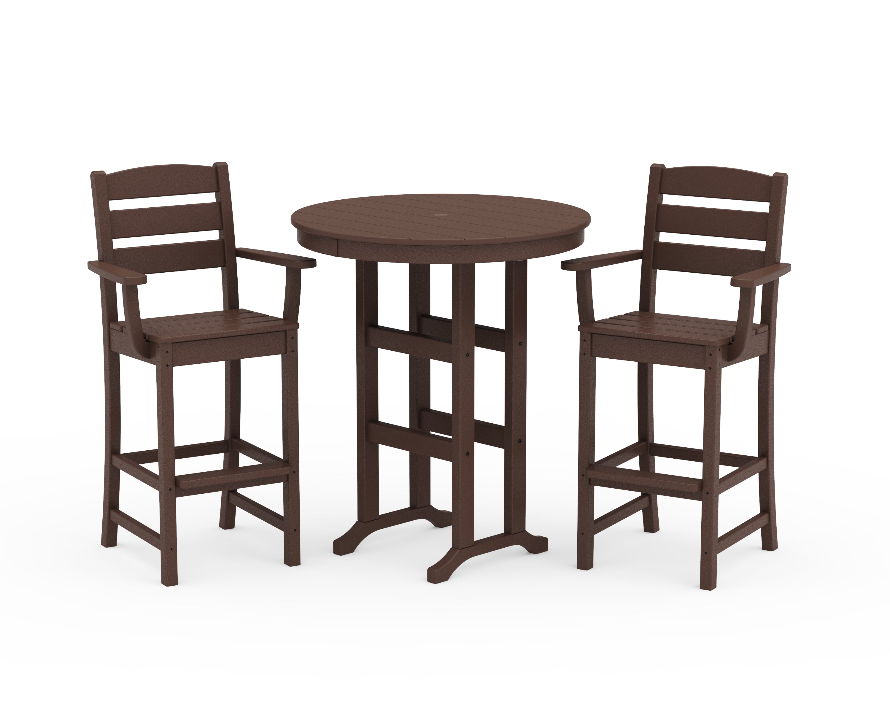 POLYWOOD Lakeside 3-Piece Round Bar Arm Chair Set in Mahogany