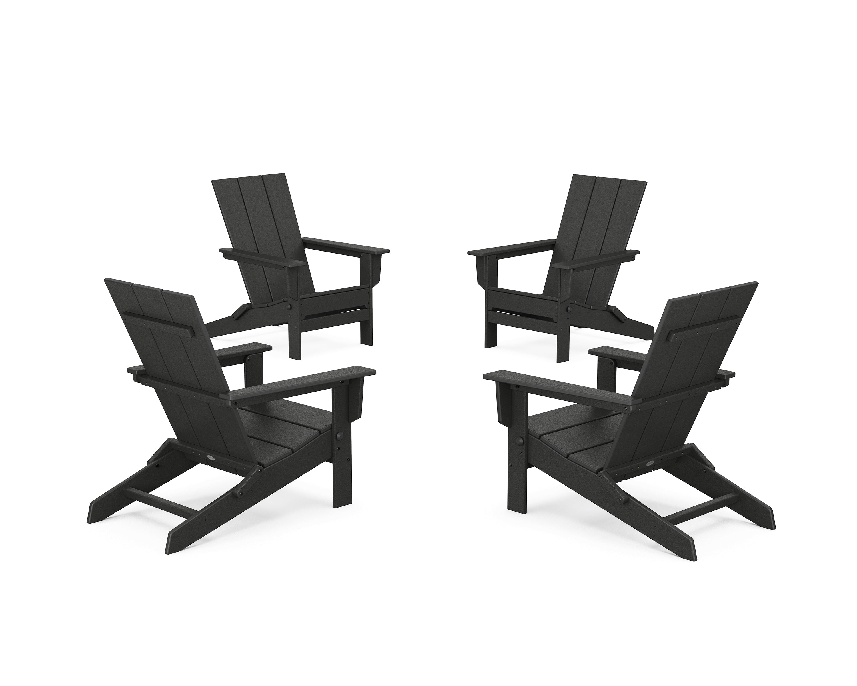POLYWOOD 4-Piece Modern Studio Folding Adirondack Chair Conversation Set in Black