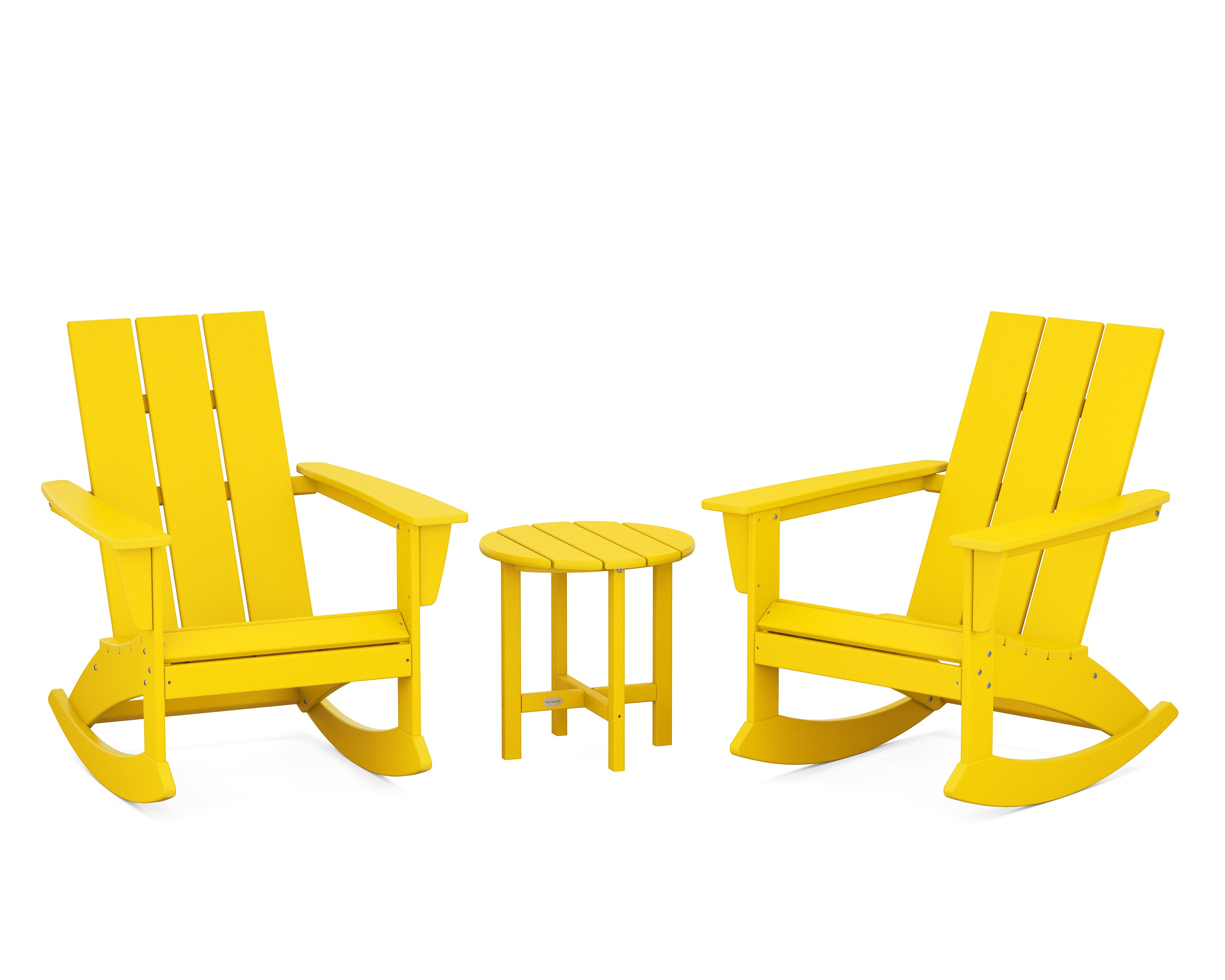 POLYWOOD Modern 3-Piece Adirondack Rocking Chair Set in Lemon